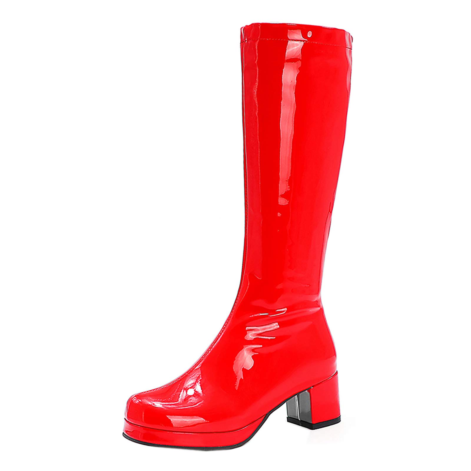 ErikenUrben Women's Fashion Knee High Boots - Patent Leather Chunky Heels Cosplay Boots for Party, Halloween & Winter Outfits