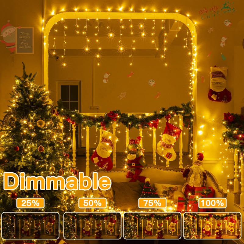 396LED 32FT Outdoor Christmas Icicle Lights - Warm White Waterproof Hanging Lights with Remote & 8 Lighting Modes - Connectable Plug-in Holiday Decor for Roof, House, Garden, and Indoor Use - Perfect for Christmas, New Year, and Winter Festival Decorations