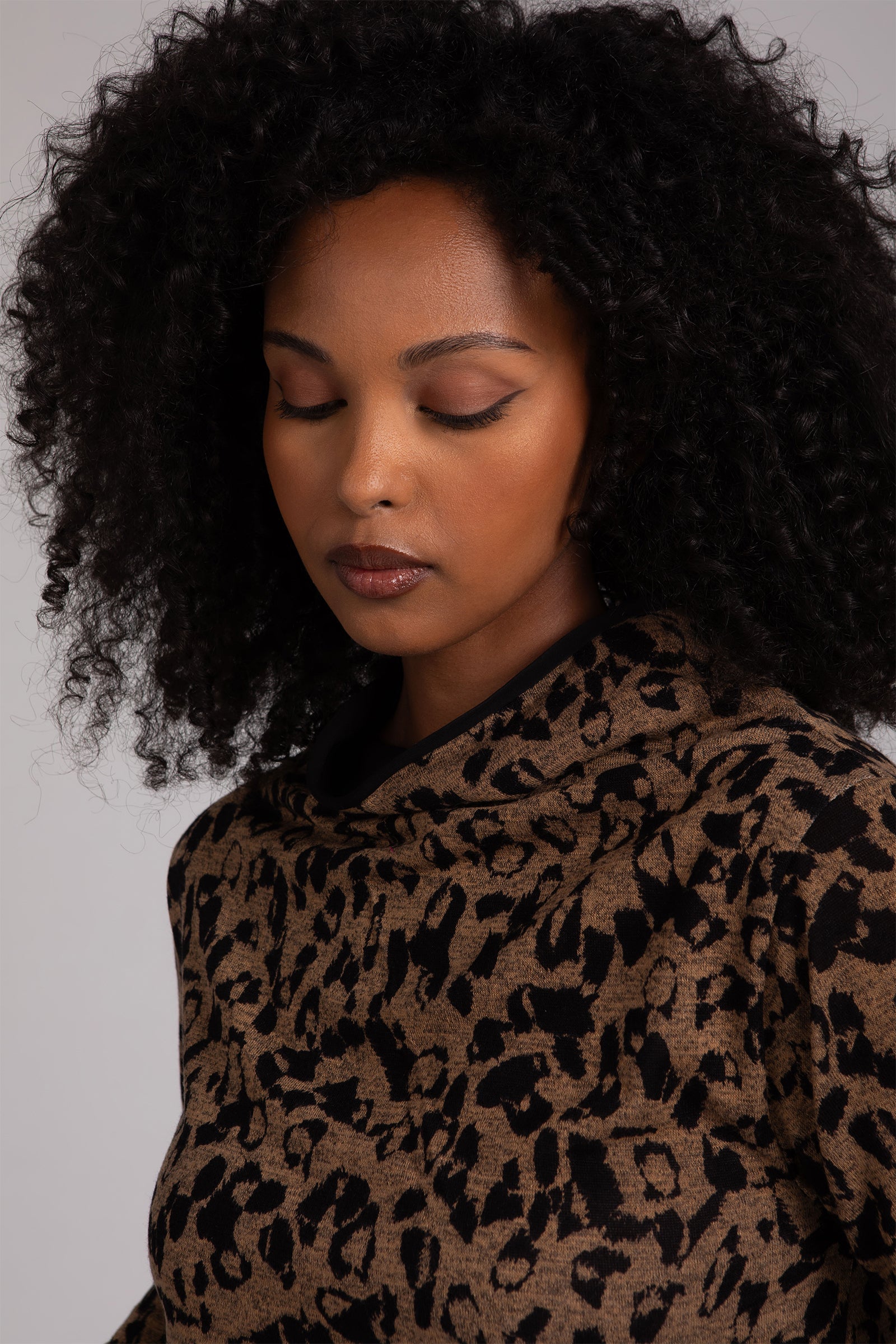 Stylish Animal Print Sweater with Funnel Neck - Cozy Camel Design for Women | Perfect for Casual Outings, Fall Fashion, and Layering