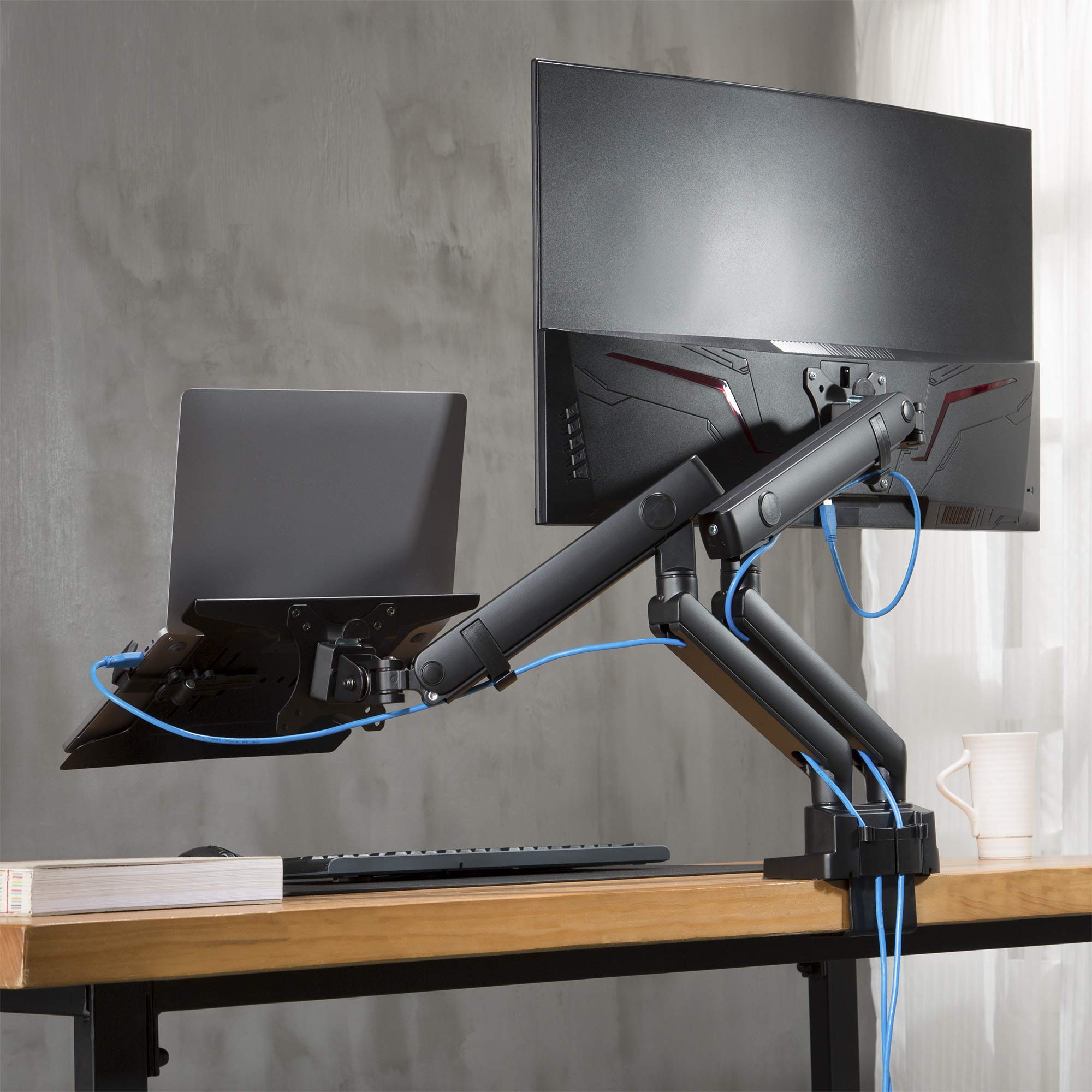 AVLT Dual Monitor and Laptop Stand - Adjustable Full Motion Arm Mount for 15.6