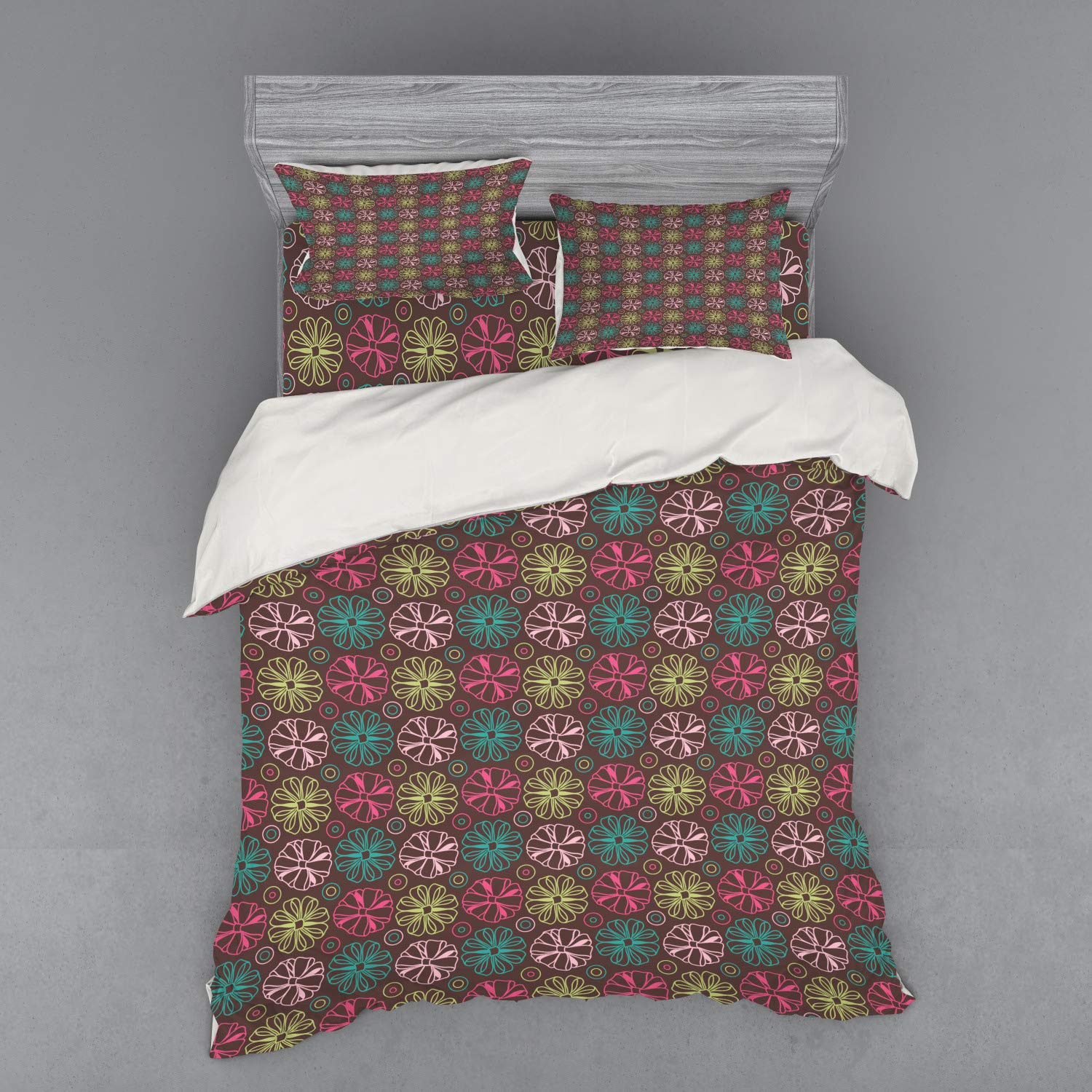 Ambesonne Colorful Duvet Cover Set - Vibrant Bow & Circle Pattern 4-Piece Bedding Set with Shams & Fitted Sheet, Queen Size, Multicolor - Perfect for Birthday Celebrations, Kids Rooms & Cheerful Bedroom Decor