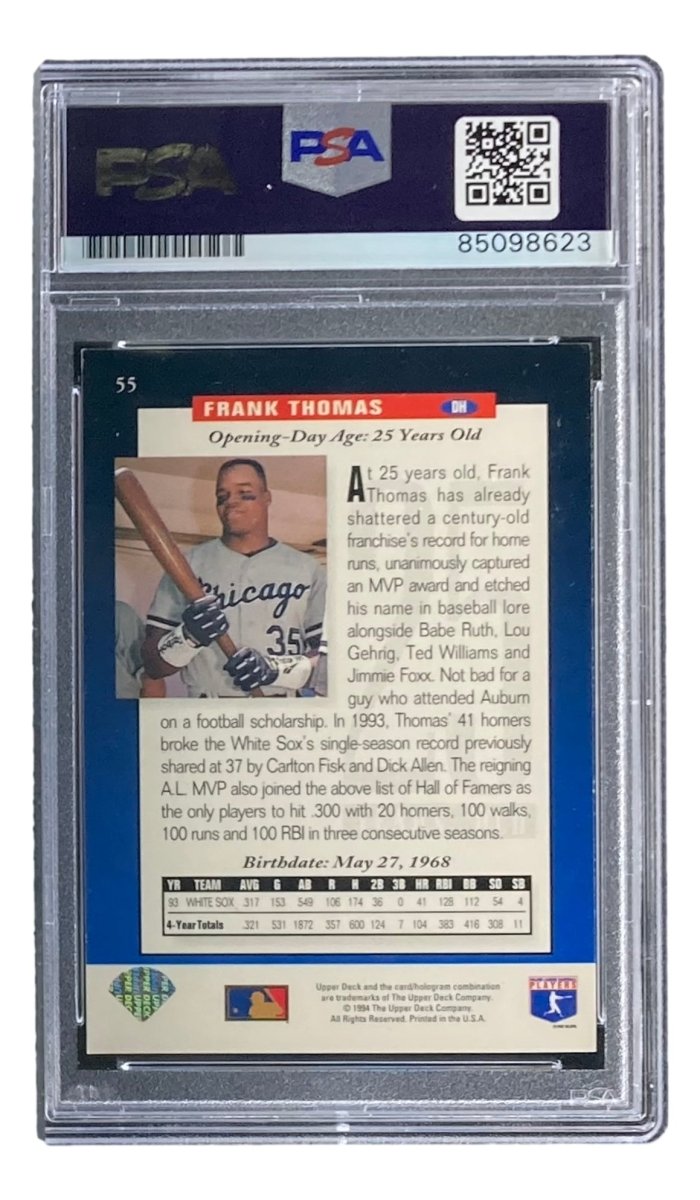 Frank Thomas Autographed 1994 Upper Deck #55 Chicago White Sox Baseball Card - PSA/DNA Certified - Perfect for Collectors & Sports Memorabilia Displays