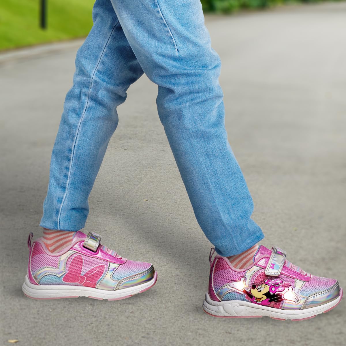 Disney Minnie Mouse Light Up Sneakers for Toddler & Little Girl - No Tie Lace Running Shoes for Kids - Perfect for Playtime, School & Outdoor Activities