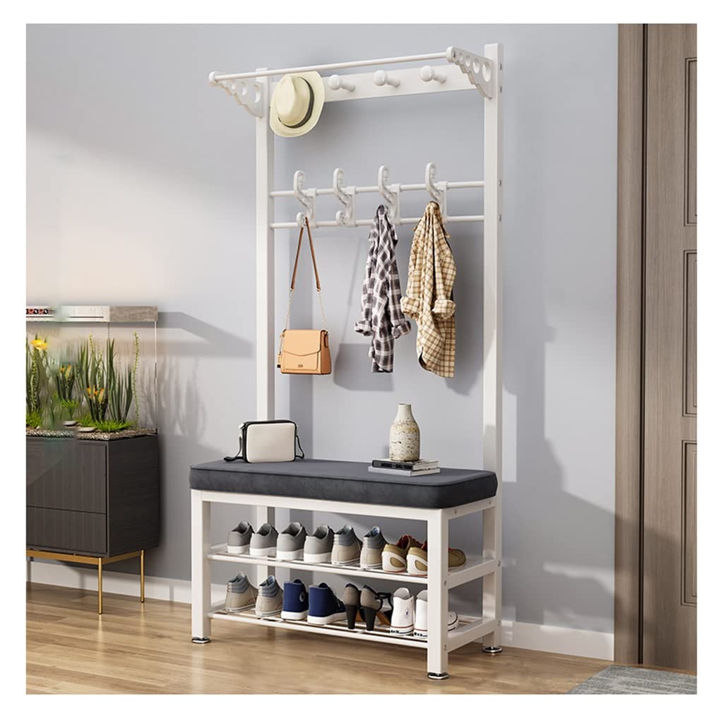 YAWEDA 4-in-1 Hall Tree Coat Rack with Shoe Storage Bench - Entryway Organizer with 16 Hooks, Industrial Style Metal Frame Entry Bench for Mudroom, Foyer & Home Decor - Easy Assembly for Living Room, Bedroom & Office