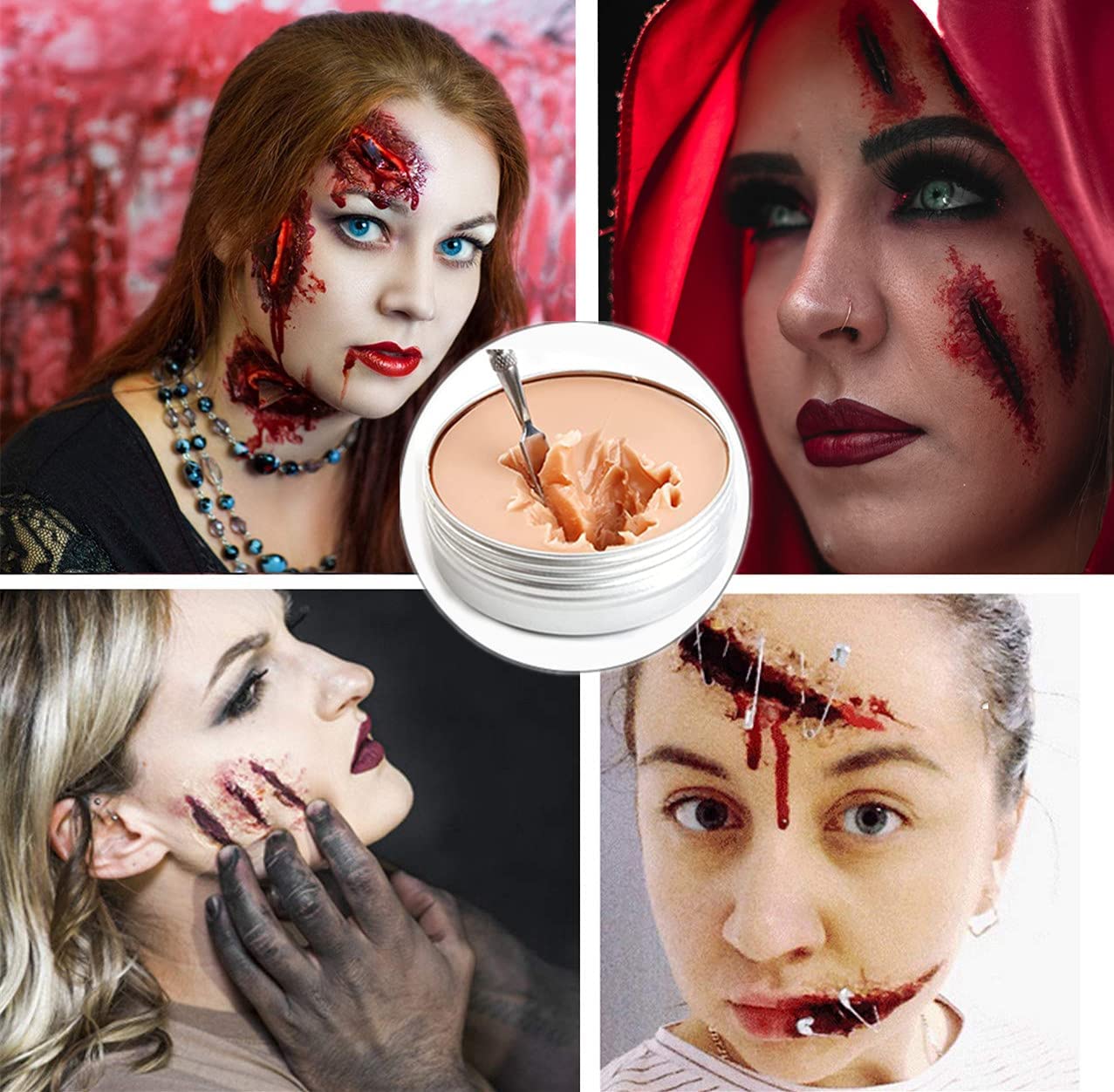 Professional Halloween Makeup Kit - Scar Wax, Fake Blood, Coagulated Blood Gel & Sponges for SFX, Vampire & Zombie Cosplay | Perfect for Halloween Parties, Horror Events & Theatrical Performances
