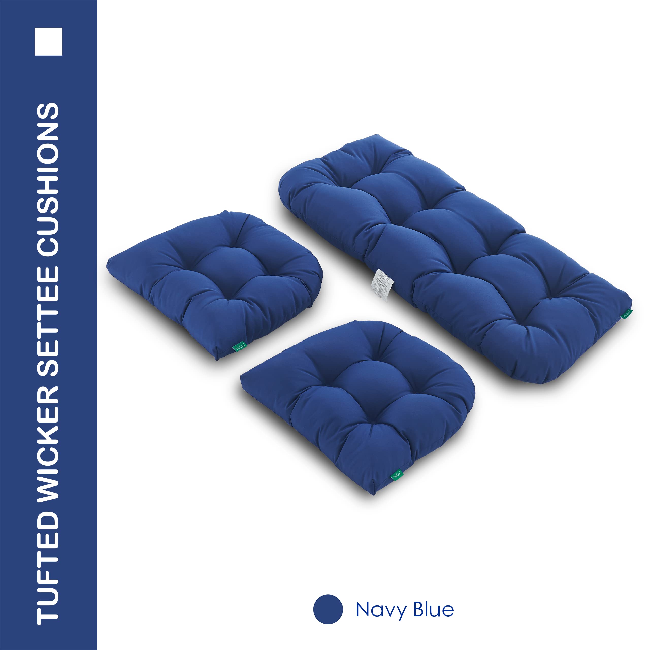 **3-Piece All-Weather Tufted Wicker Chair Cushion Set – 1 Loveseat & 2 U-Shaped Waterproof Patio Cushions for Outdoor/Indoor Furniture, Bench, Sofa – Navy Blue – Perfect for Garden, Deck, Poolside & Sunroom**
