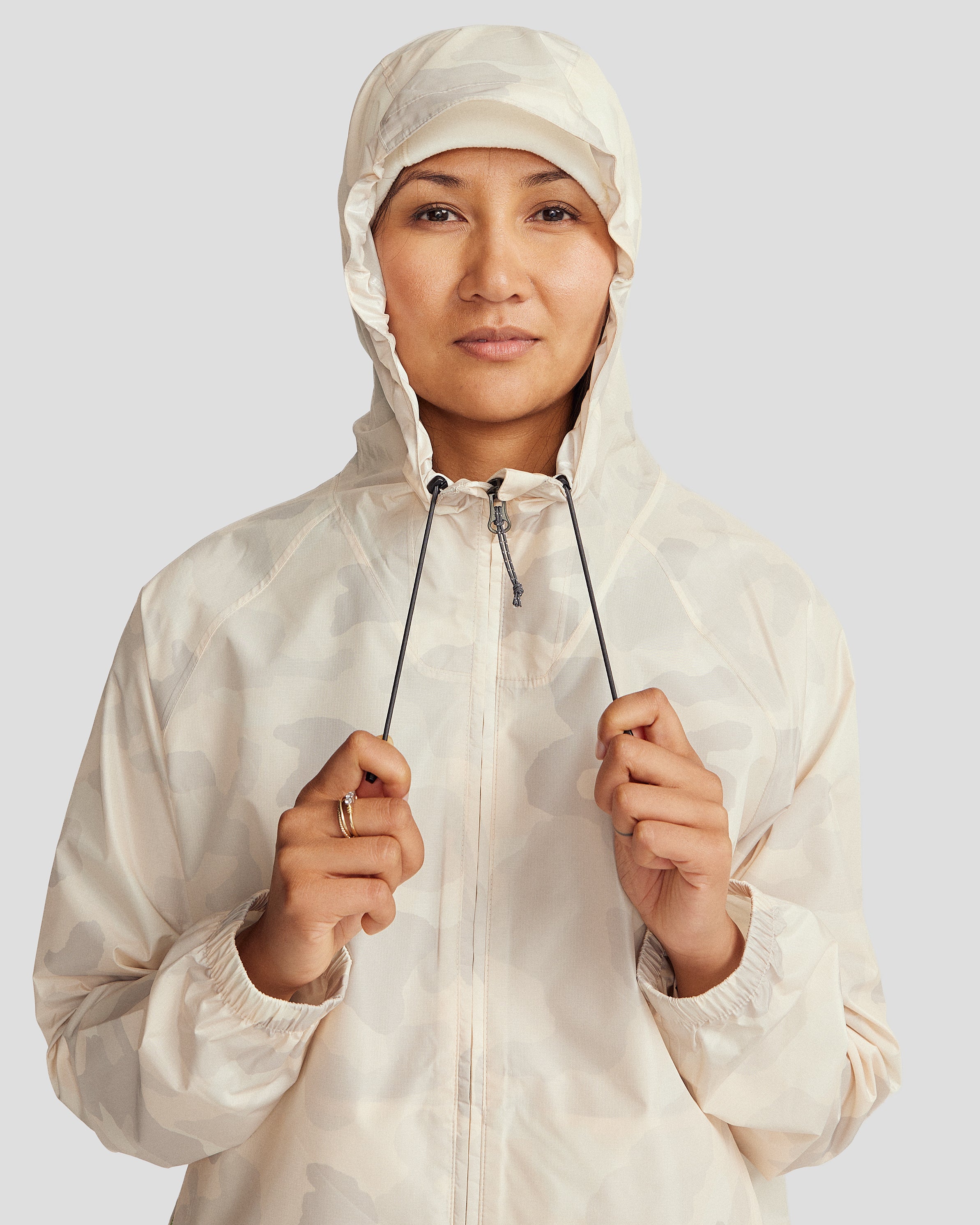 Waterproof 2L Women's Rain Jacket with Natural Tree Camo Print - Lightweight Packable Outdoor Jacket for Hiking, Camping & Travel
