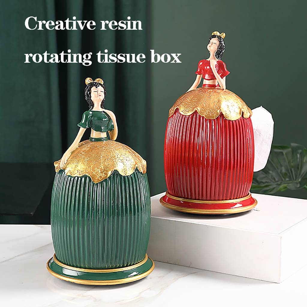 Creative Rotating Resin Tissue Box Cover - Unique Girl Statue Design, Multifunctional Desktop Napkin Holder & Paper Dispenser (Red) - Perfect for Home Decor, Office Desk Accessories, and Gift Ideas