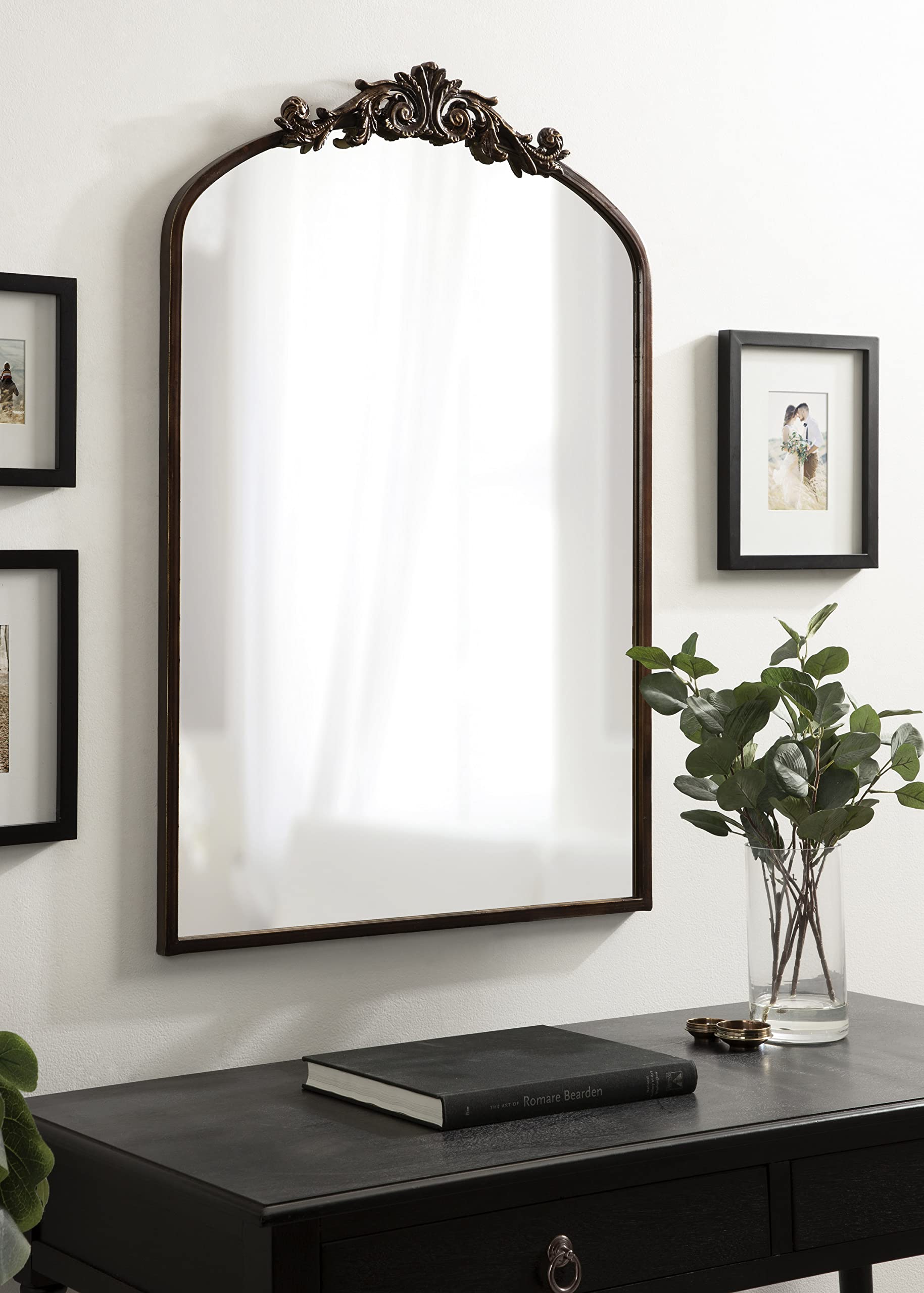 Kate and Laurel Arendahl 24x36 Bronze Ornate Traditional Arched Mirror - Baroque Style Decorative Wall Mirror with Ornamental Crown for Living Room, Bedroom & Entryway Decor
