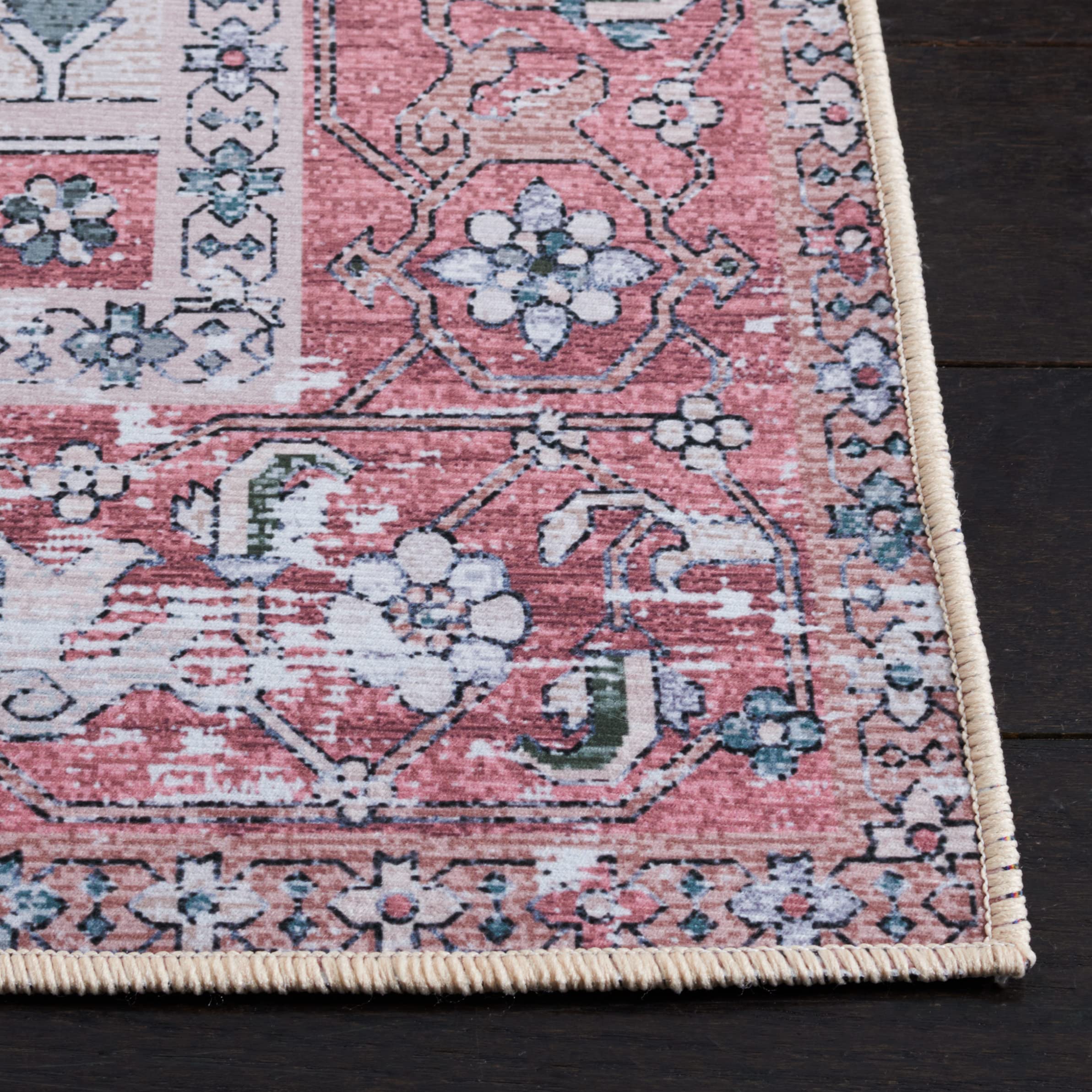 SAFAVIEH Tucson Collection 8' x 10' Area Rug - Grey Blue & Rust Persian Design, Non-Shedding Machine Washable & Slip Resistant - Perfect for Living Room, Bedroom, Dining Room & High Traffic Areas (TSN102G)