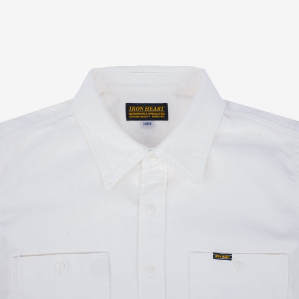 Iron Heart IHSH-391 Heavyweight 13.5oz Denim Work Shirt for Men - Classic White Cotton Shirt for Workwear, Outdoor & Casual Style