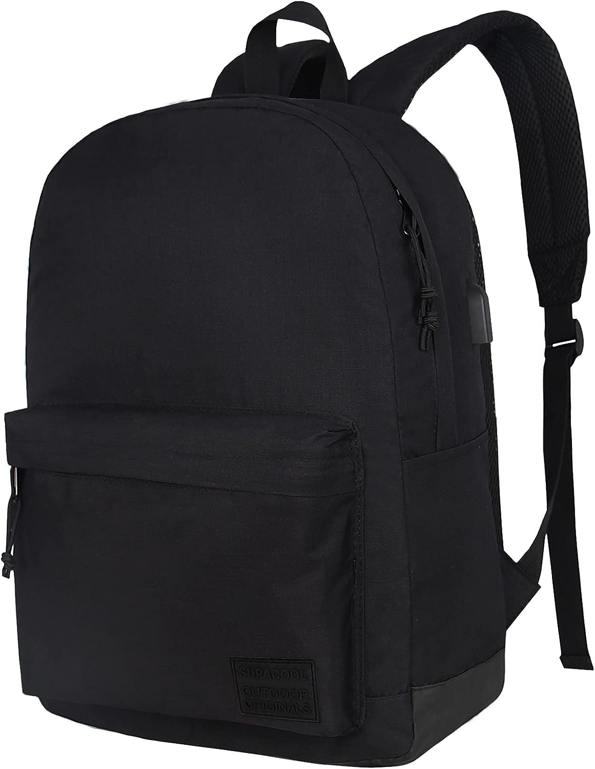 SUPACOOL Lightweight Laptop Backpack for Men & Women - College Bookbag with USB Charging Port - Durable School Backpack for Students - Perfect for Travel, Work & Daily Commute (Black)