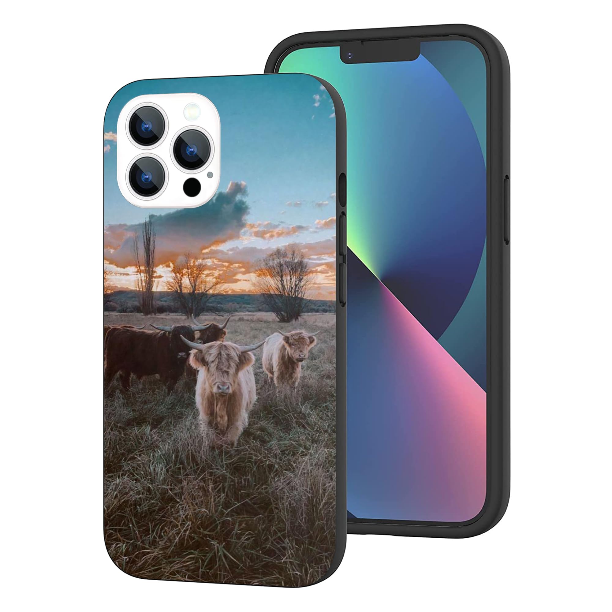 **Sunrise Highland Cow iPhone 12/12 Pro Case - Cute Animal Design Soft TPU Slim Protective Cover for Women, Men, Girls & Boys | Perfect for Daily Use, Travel & Gifting**