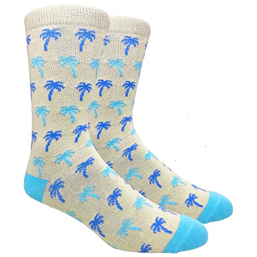 Ivory / Beige With Blue Palm Trees