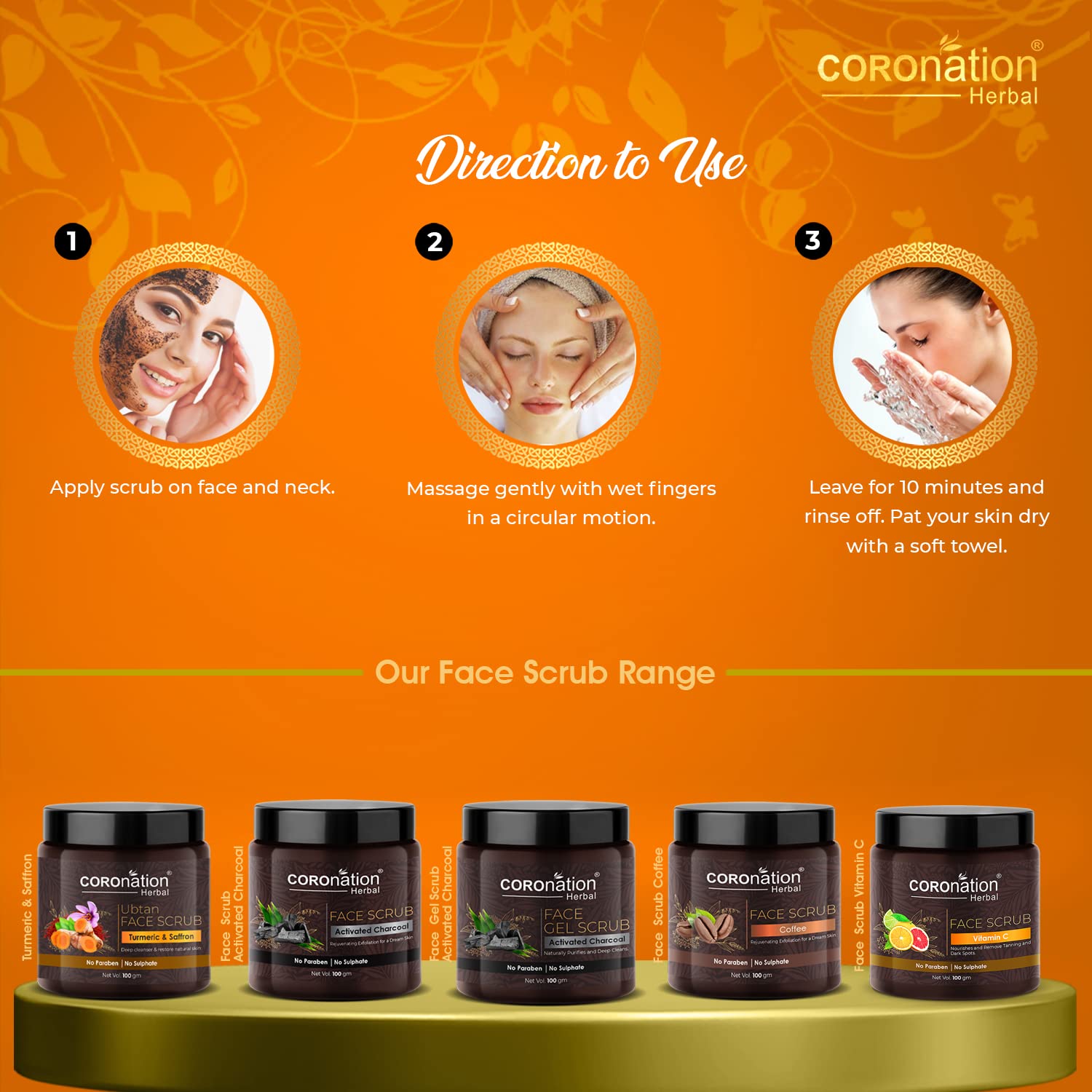 Coronation Herbal Vitamin C Face Scrub for Men & Women - Brightening Exfoliator for Acne Control, Tan & Dark Spot Removal | Nourishes Skin & Reveals Glow | Perfect for Daily Skincare Routine & Post-Sun Care