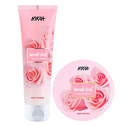 Nykaa Wanderlust Country Rose 200ml Body Butter & 140g Body Scrub Set - Hydrating Skincare Duo for Dry Skin, Perfect for Spa Day & Gift Giving