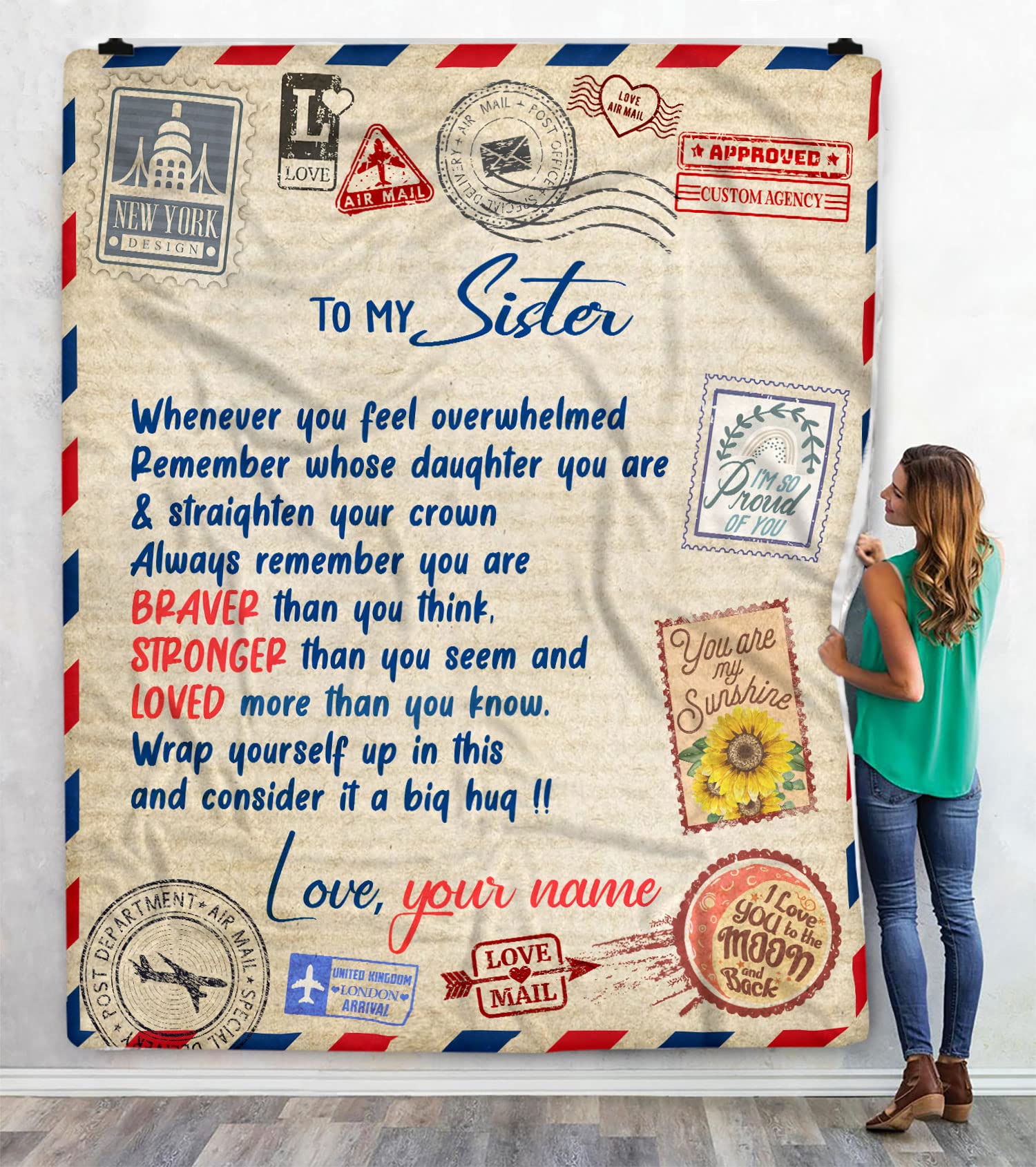 Personalized Sister Throw Blanket - Custom Name Gift for Birthday & Christmas - Cozy Home Decor