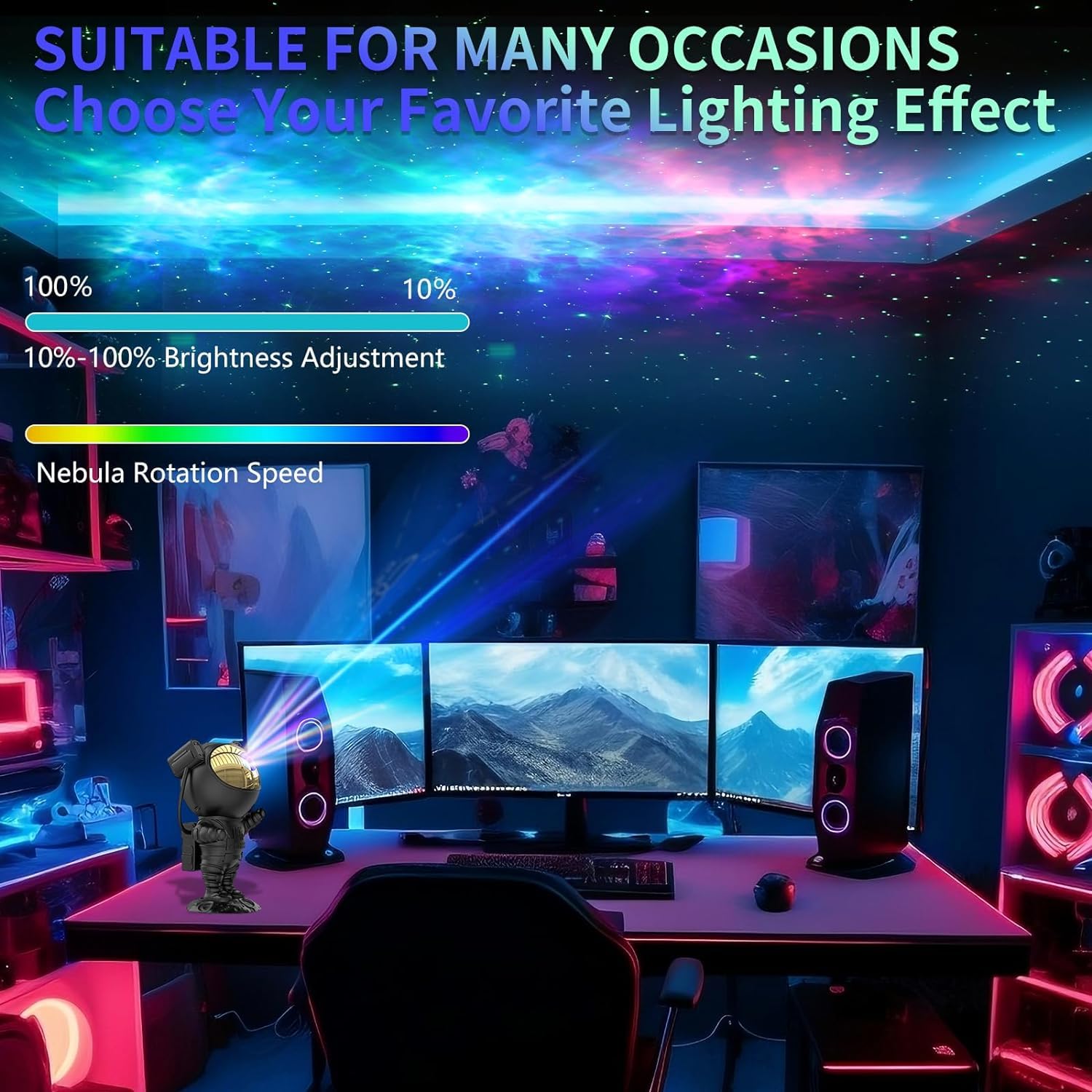 Astronaut Galaxy Projector with Timer & Remote Control - 360° Rotatable Star Night Light for Kids & Adults | Perfect for Bedrooms, Gaming Rooms, Parties & Home Decor | Creates Relaxing Ambience for Sleep, Meditation & Entertainment