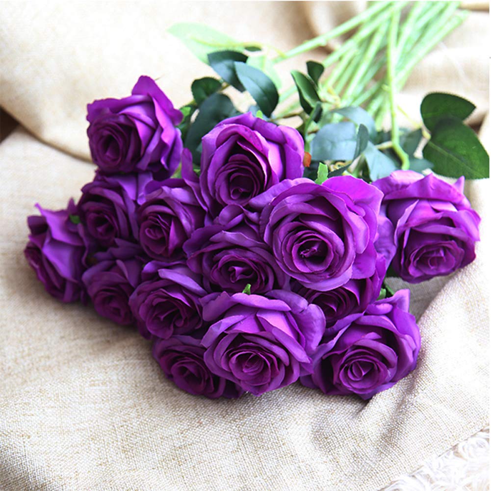 Amzali Artificial Silk Roses - Real Looking Blush Purple Fake Flowers with Long Stems for Home Decor, Wedding Bouquets, Centerpieces, Bridal Showers, Birthday Parties & Garden Floral Arrangements | Perfect for Wedding Decorations, Table Centerpieces, and Romantic Home Decor