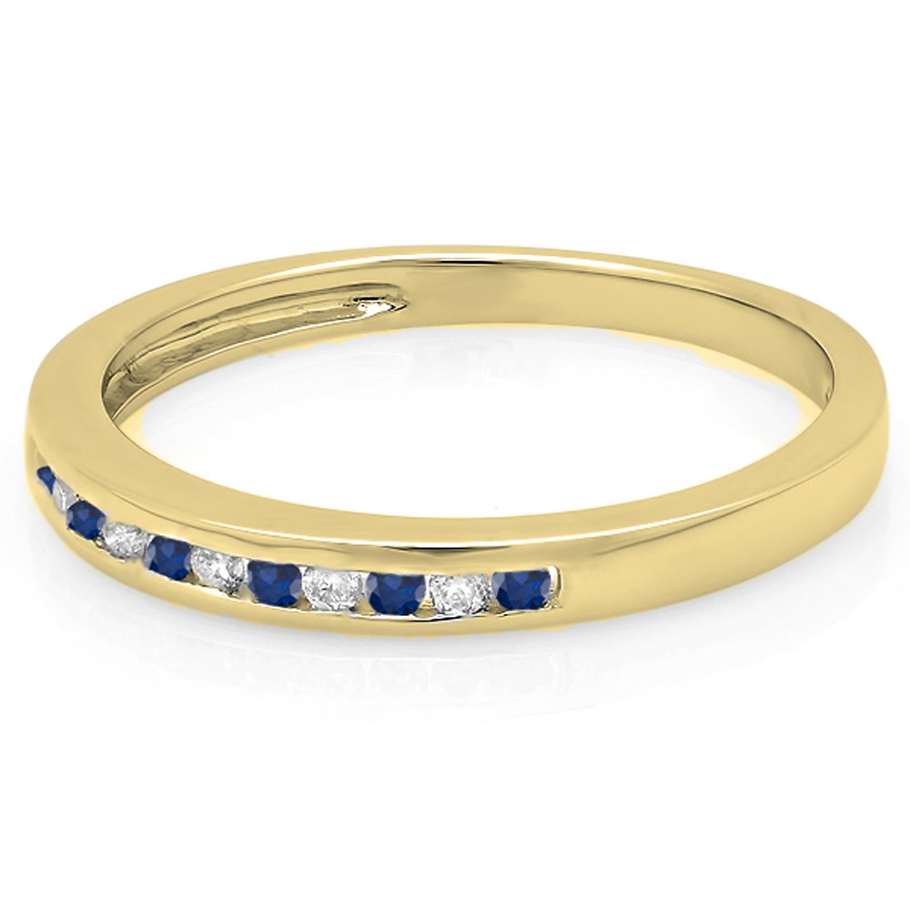 10K Solid Gold Round Blue Sapphire & White Diamond Women's Anniversary Wedding Band Stackable Ring - Elegant Jewelry Gift for Her, Perfect for Engagements, Anniversaries & Special Occasions