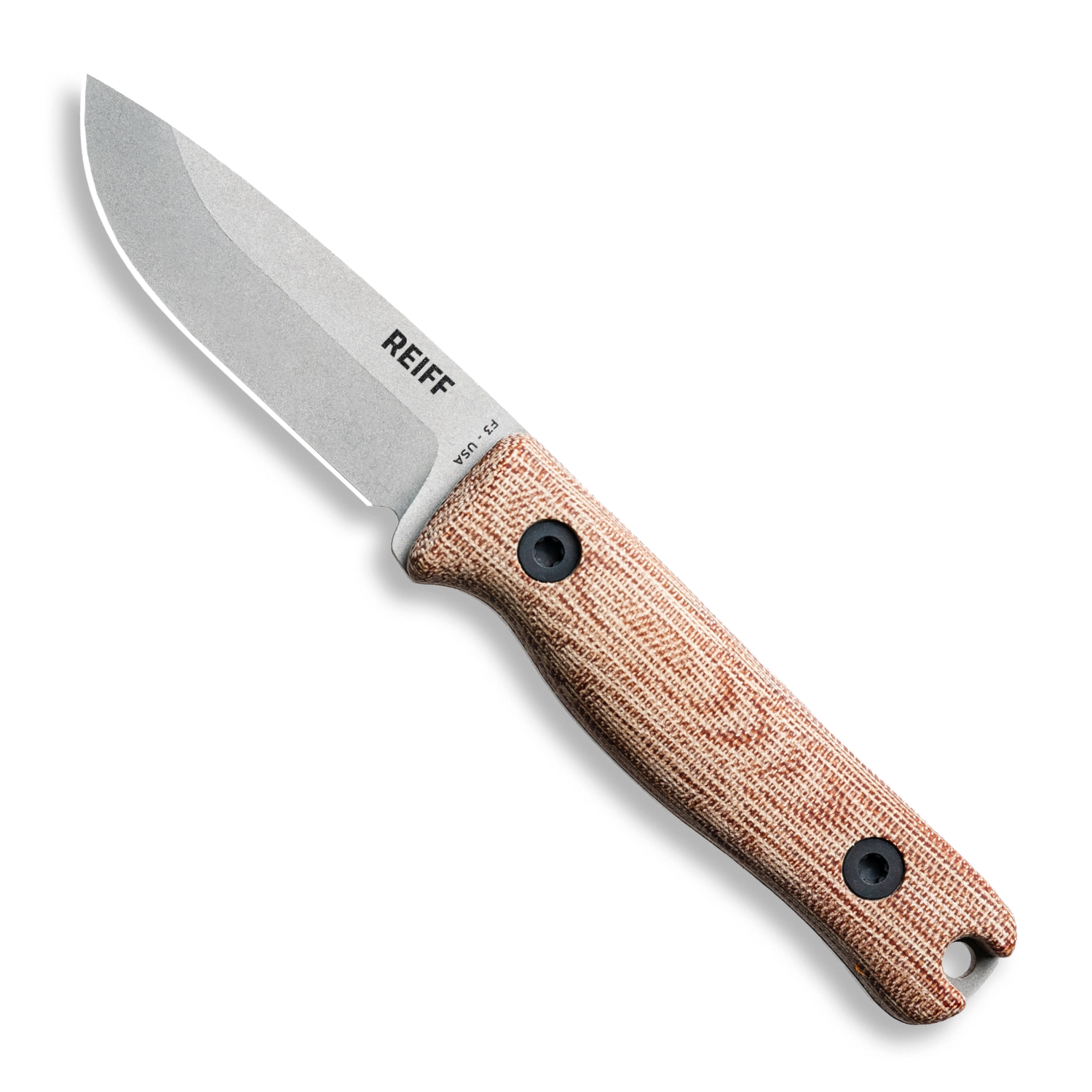 F3 EDC Fixed Blade Knife - CPM 3V Steel, Matte Stonewash Finish, Natural Canvas Micarta Handle - Perfect for Outdoor Camping, Hunting & Survival Gear