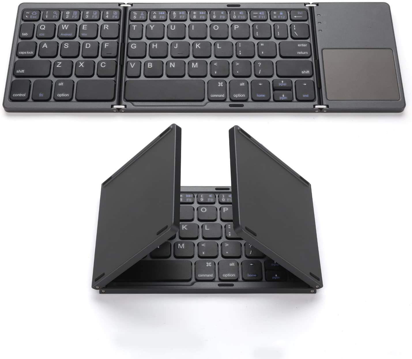 Foldable Mini Bluetooth Keyboard with Touchpad - Portable Pocket-Sized Wireless Keyboard for Android, Windows, PC, Tablet - Rechargeable Li-ion Battery - Dark Gray - Perfect for Travel, Office & Home Use