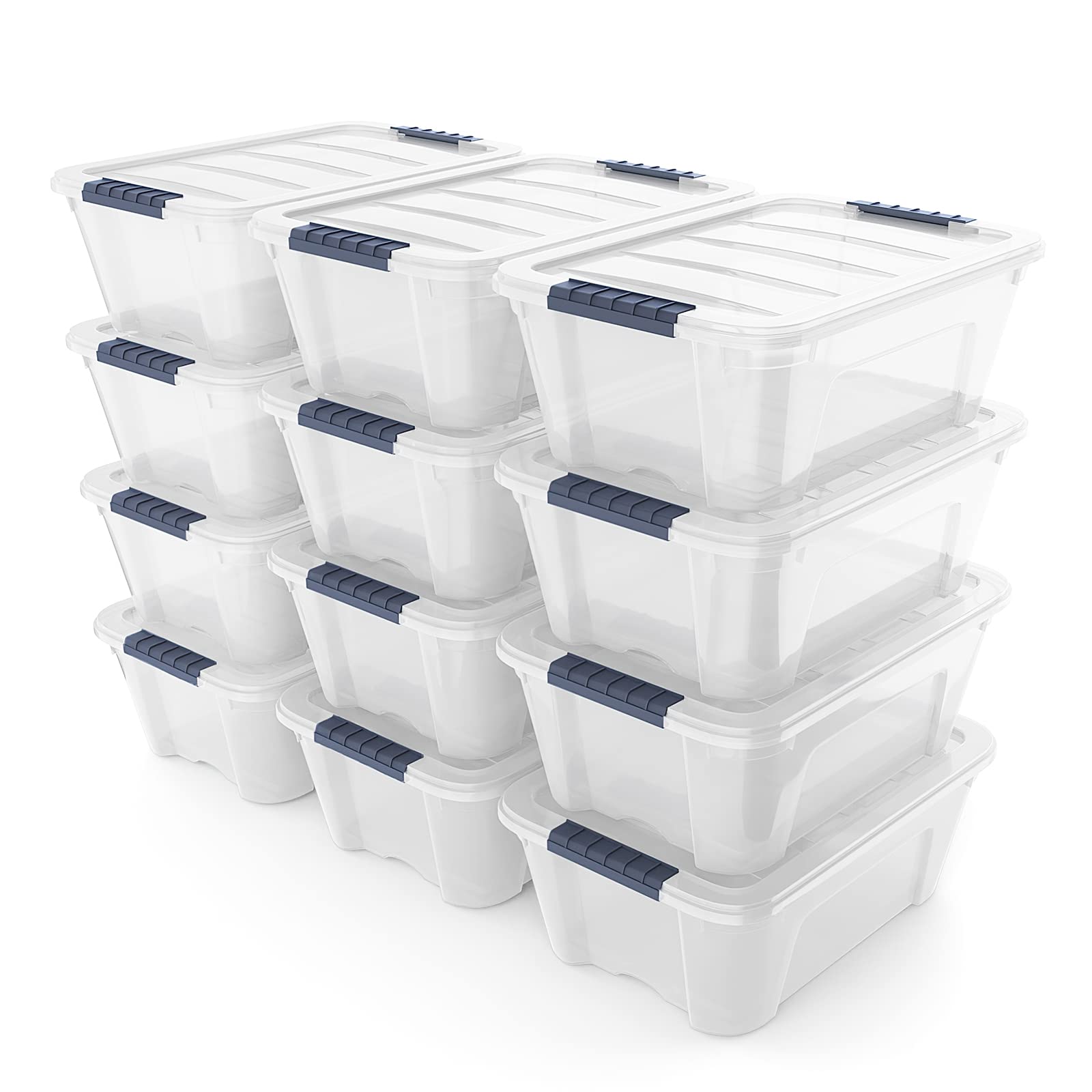 Giantex 12-Pack Clear Plastic Storage Bins with Lids - 12.7 Qt Stackable & Nestable Shoe Box Organizer, Secure Latching Buckles for Closet, Classroom & Art Supplies Storage - Perfect for Home Organization, Office Supplies & Kids Toy Storage