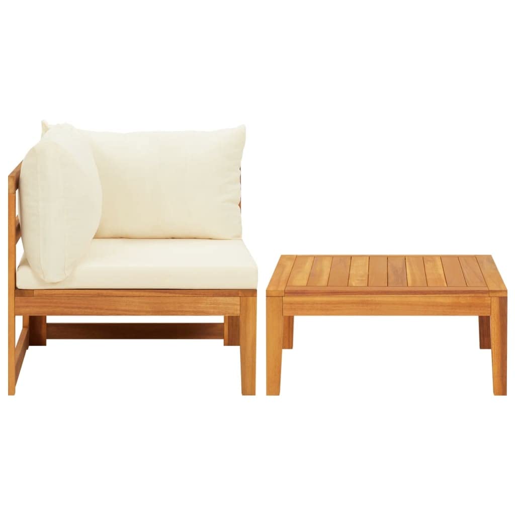 CHARMMA 2-Piece Outdoor Patio Lounge Set with Cream White Cushions - Acacia Wood Furniture - Weather-Resistant White Finish (19.8KG) - Perfect for Backyard, Garden or Poolside Relaxation