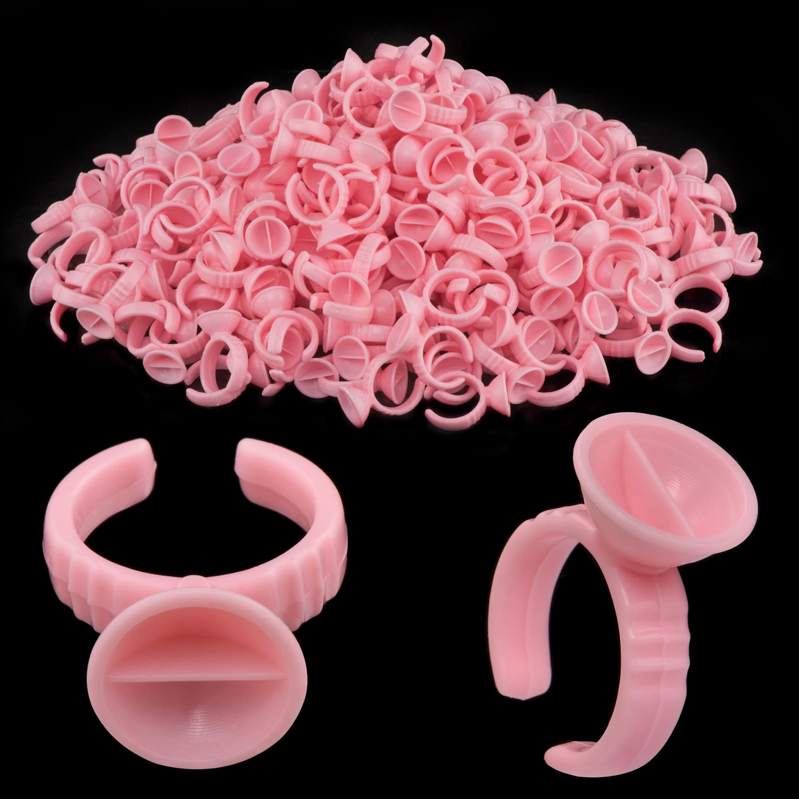 300PCS Eyelash Glue Rings - Pink Lash Extension Glue Holder Pallet with 2 Slot Glue Cup | Professional Lash Tech Tools & Nail Art Supplies | Perfect for Salon, Home Use & DIY Beauty