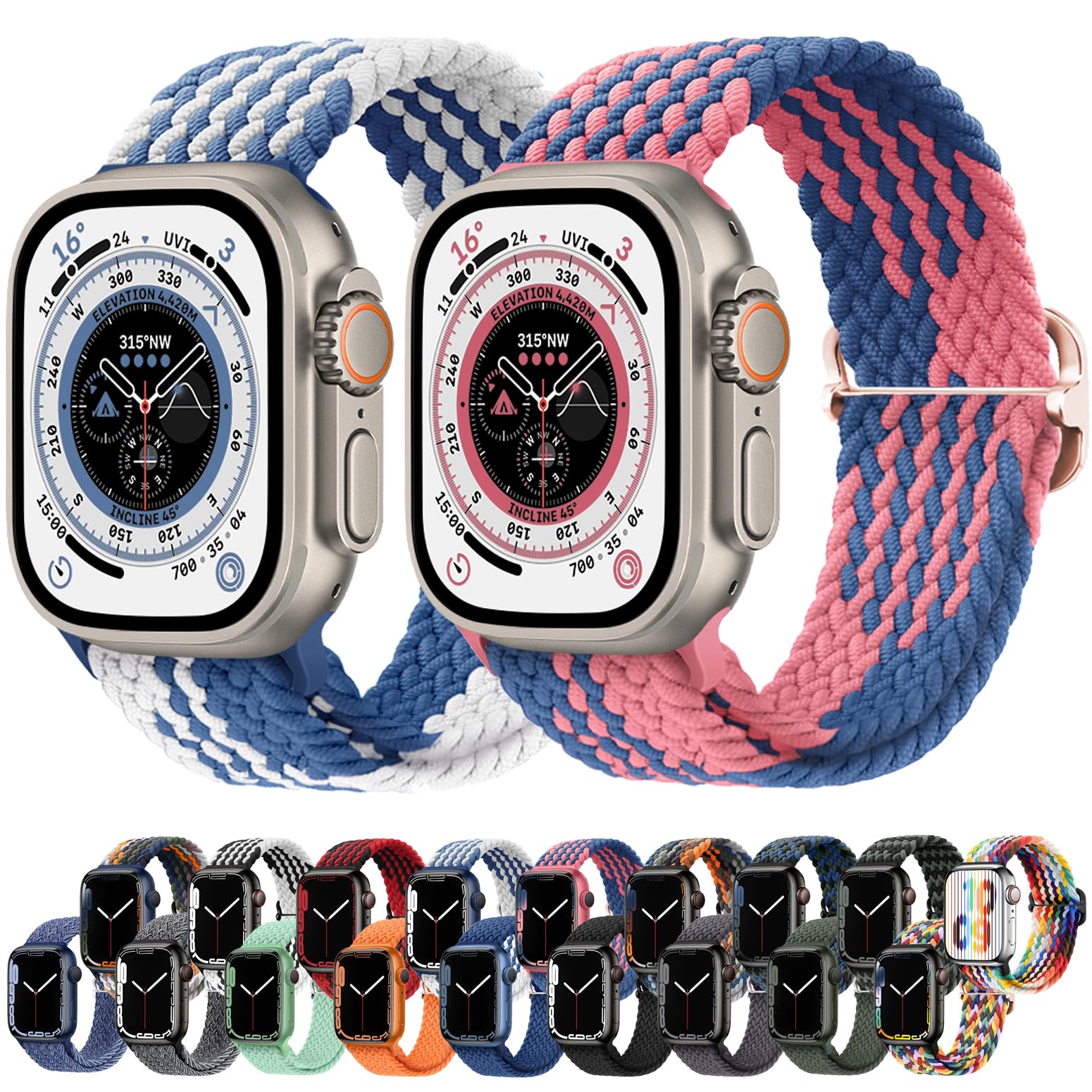 Atenzol Braided Solo Loop Stretchable Watch Band Compatible with Apple Watch 38mm 40mm 41mm 42mm 44mm 45mm 49mm - Adjustable Sport Wristband for iWatch Ultra Series 8/7/6/SE/5/4/3/2/1 - Perfect for Running, Gym Workouts & Everyday Wear
