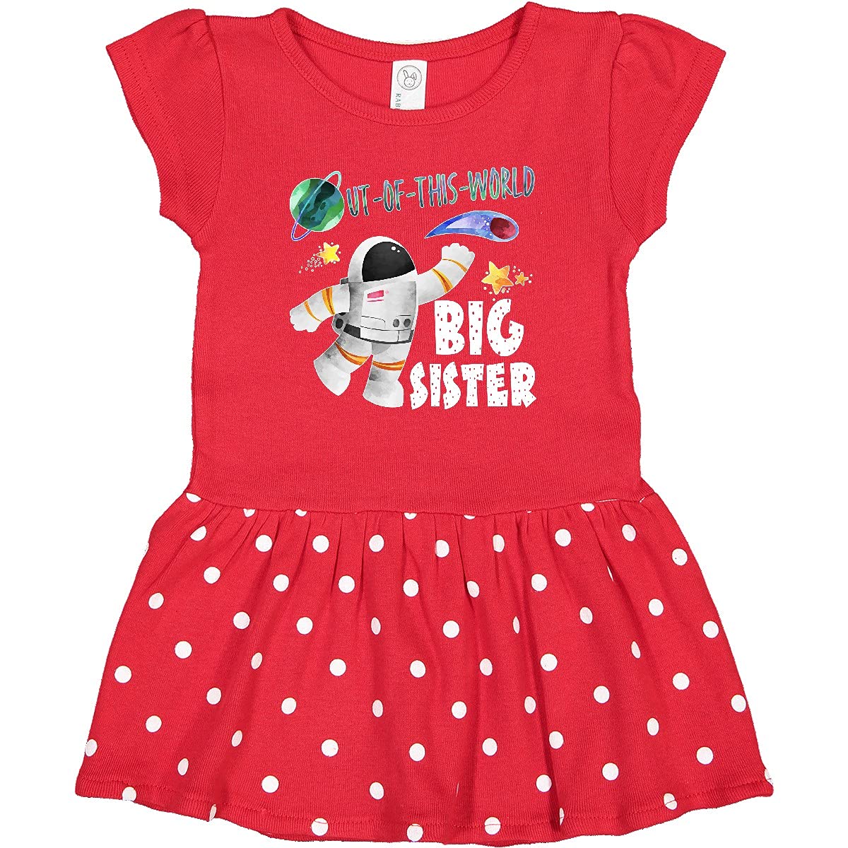 Inktastic Out of This World Big Sister Astronaut in Space Baby Girl Dress - Cute Infant Outfit for Sibling Photo Shoots, Birthday Parties & Space-Themed Events