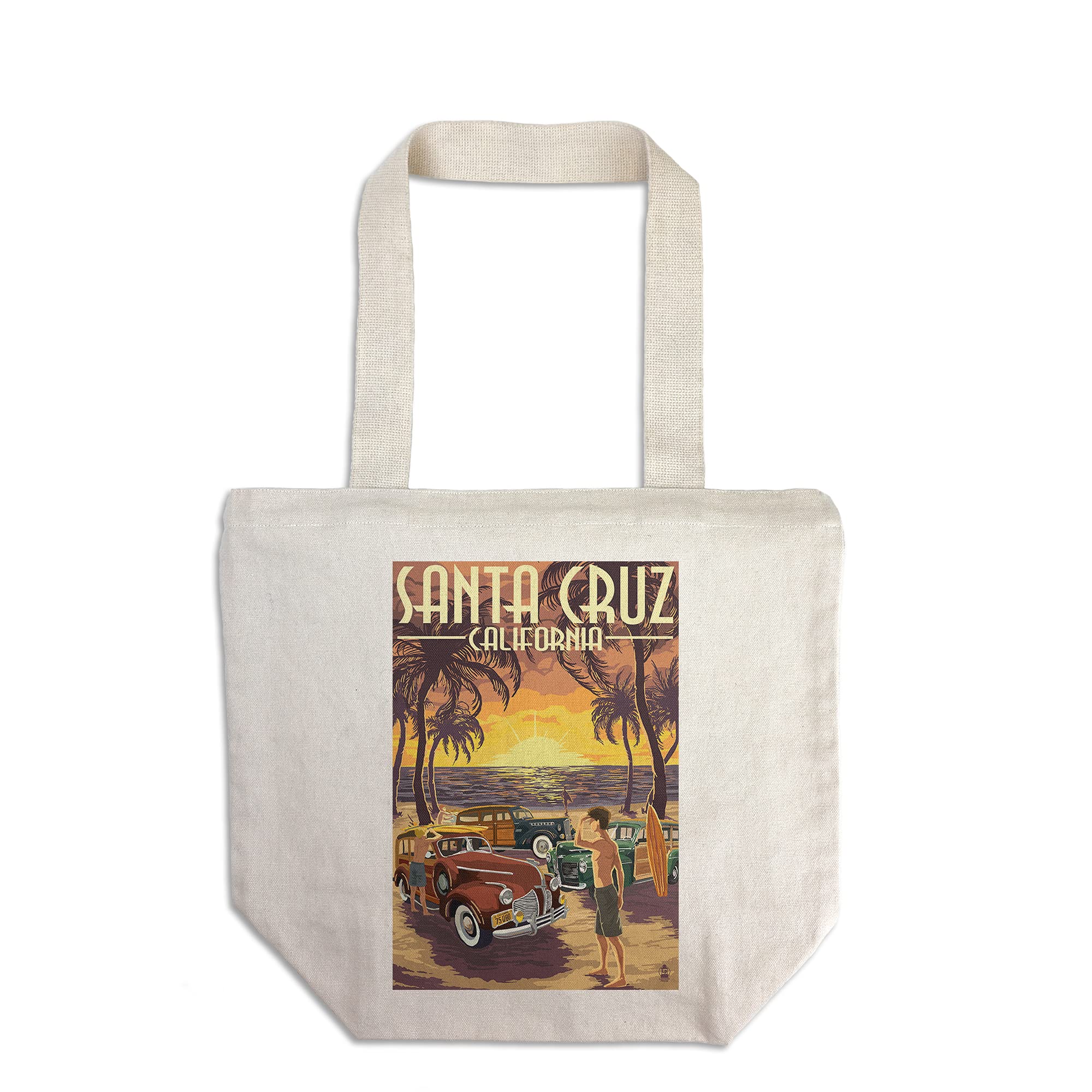 Vintage Woodies Beach Santa Cruz California Canvas Tote Bag - 100% Cotton Reusable Shopping Bag for Groceries, Beach Trips & Eco-Friendly Lifestyle