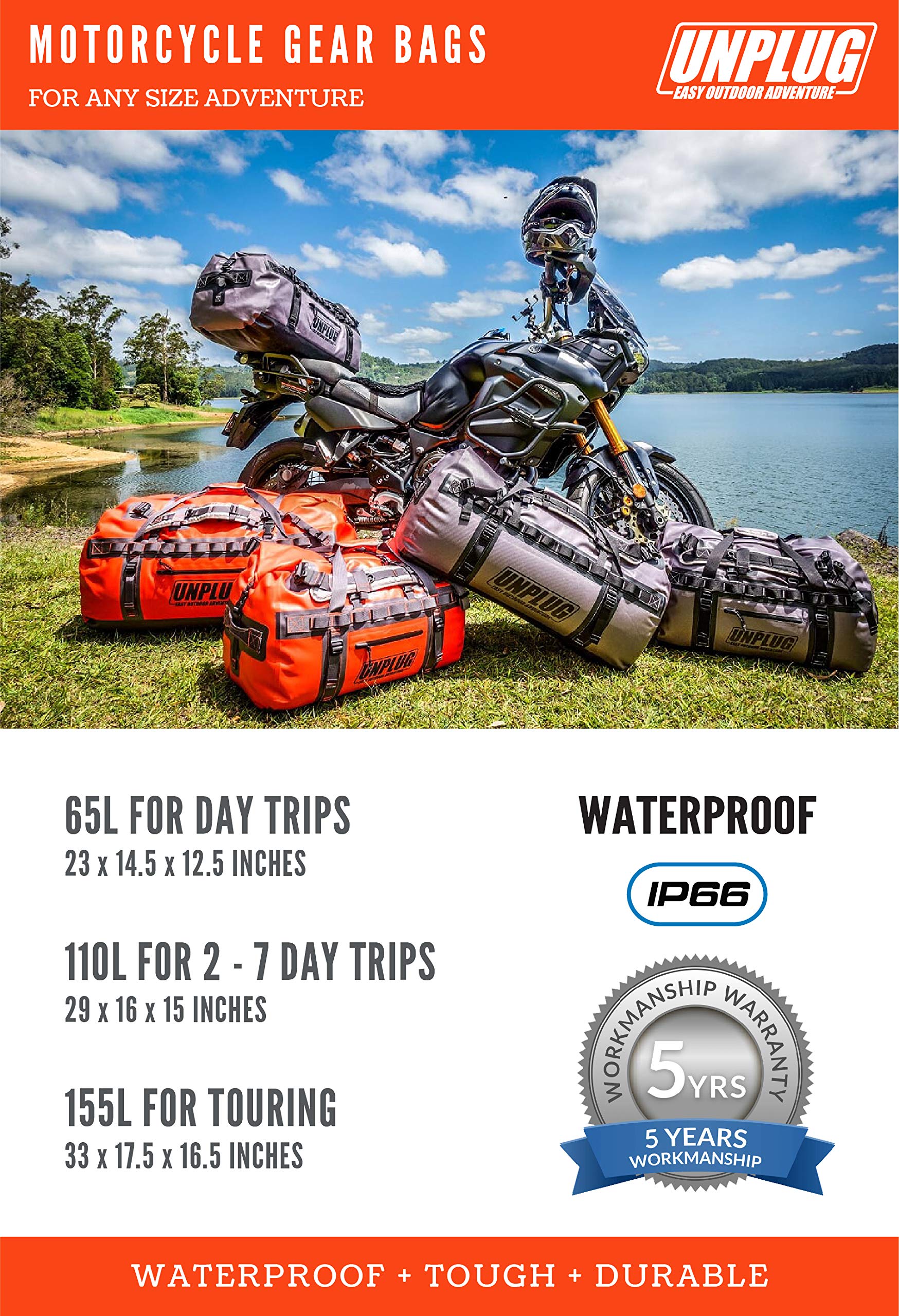 UNPLUG Ultimate Adventure Bag - 1680D Heavy Duty Waterproof Travel Duffel for Camping, Hiking, Motorcycle & Boating | Tactical Duffle Backpack for Outdoor Sports, Travel & Emergency Preparedness
