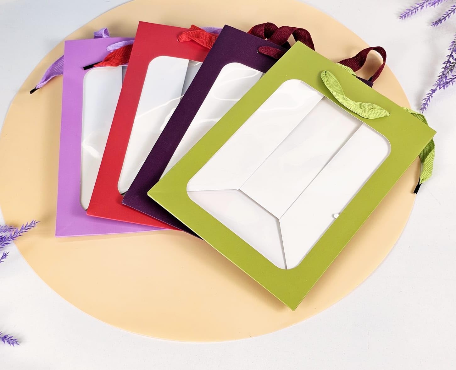 4 Pack SATYAM KRAFT Clear Window Gift Bags with Handles - Reusable Shopping Bags for Valentine's Day, Birthday, Wedding, Christmas & Party Favors - Perfect for Gifting, Events & Holiday Presents