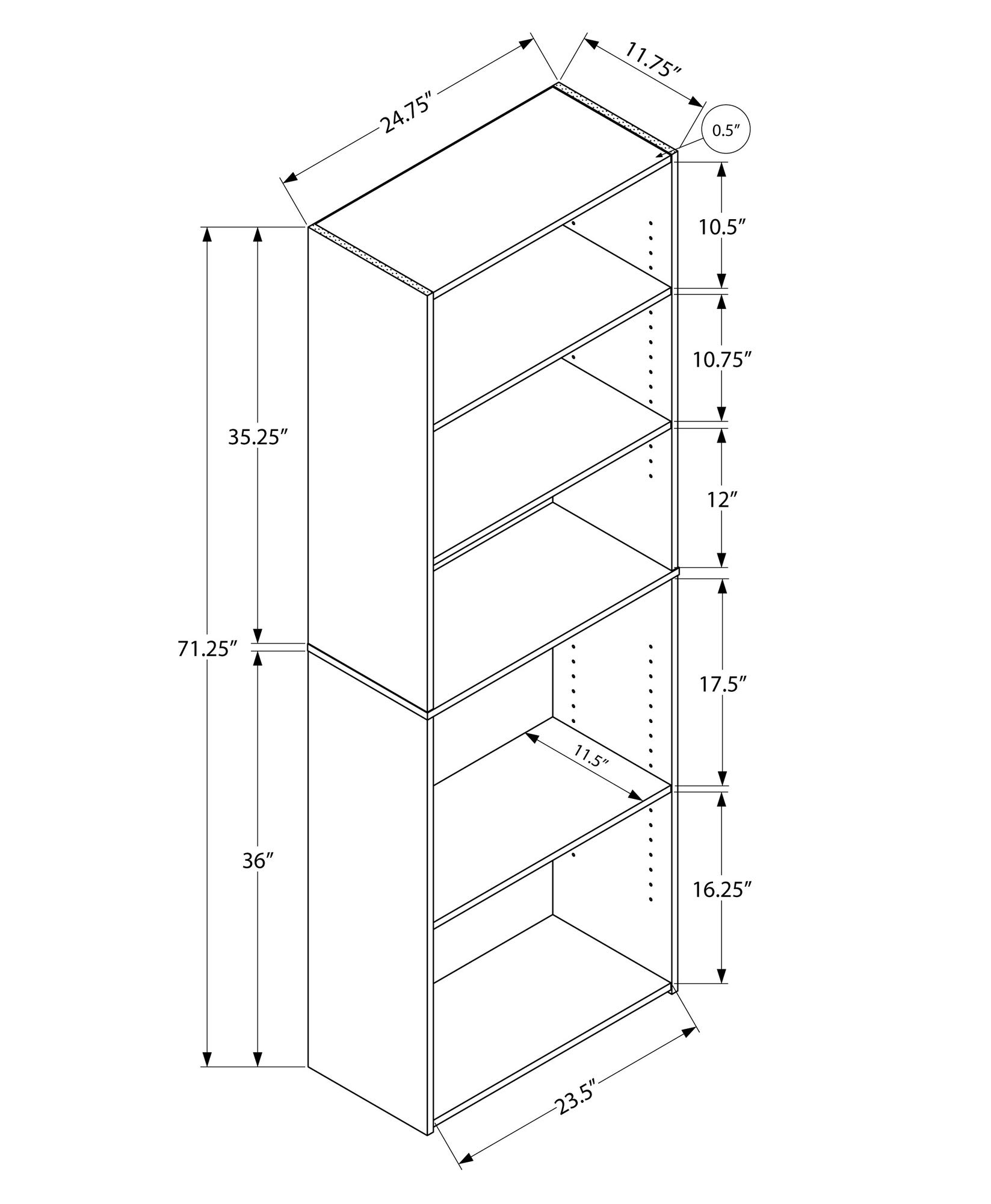 White 5-Shelf Bookcase - 11.75