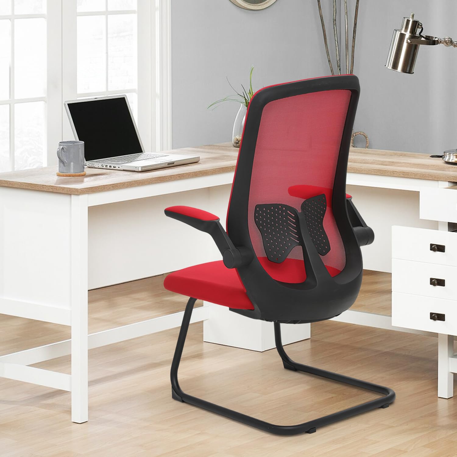 Magshion Mesh Office Chair with Lumbar Support - Mid Back Guest Chair for Conference & Reception (Red)