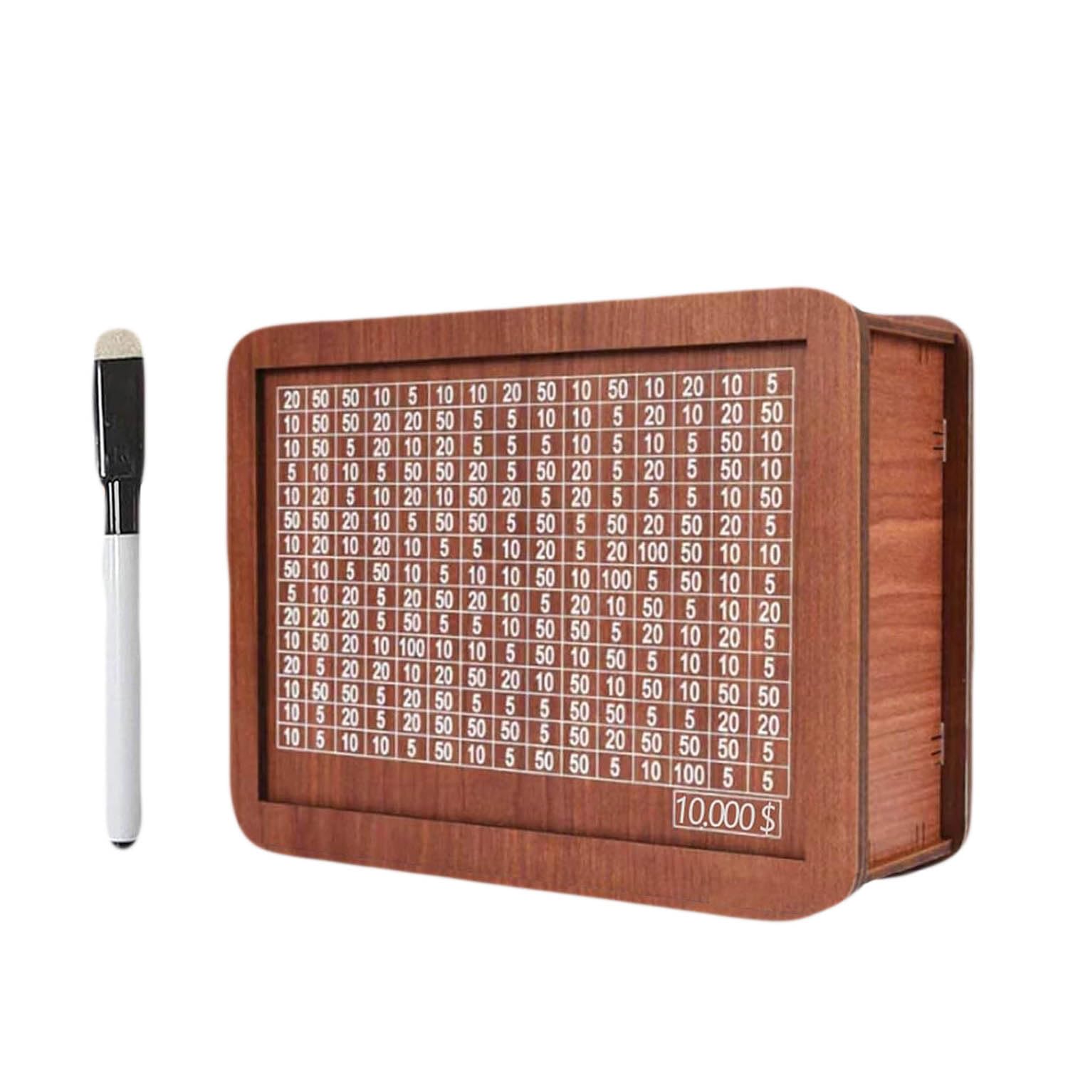 Wooden Cash Vault Savings Box with Money Target & Numbered Slots (10,000) - Perfect for Piggy Bank Alternative, Budgeting Tool, and Financial Goal Tracking