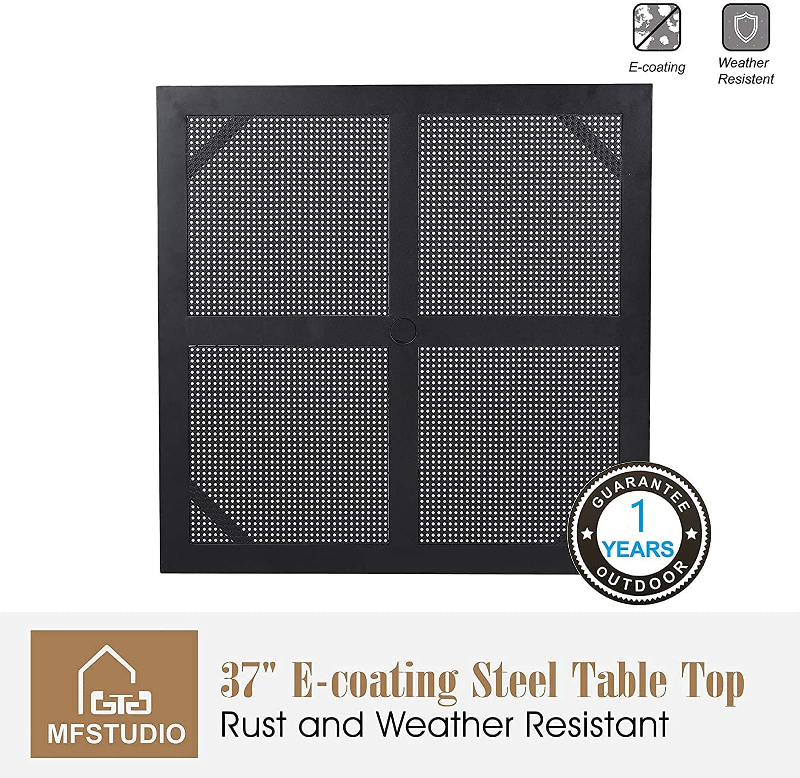MFSTUDIO 37x37 Inch Square Outdoor Patio Dining Table with Umbrella Hole - Powder-Coated Steel Frame, Weather-Resistant Garden Bistro Table for Deck, Backyard & Poolside (Black) | Perfect for Outdoor Entertaining & Relaxation