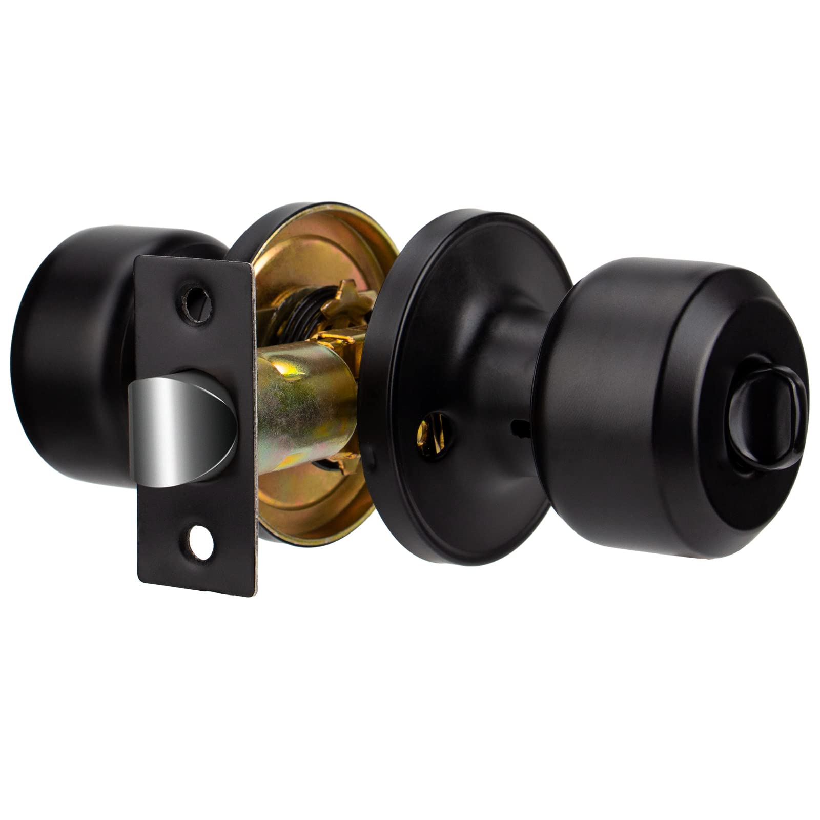 Matte Black Door Knobs - Privacy Interior Lock for Bedroom & Bathroom - Keyless Doorknob Door Handle Lockset with Hardware & Instructions Included (1 Pack) - Perfect for Home, Office, Apartment and Hotel Room Security Upgrade