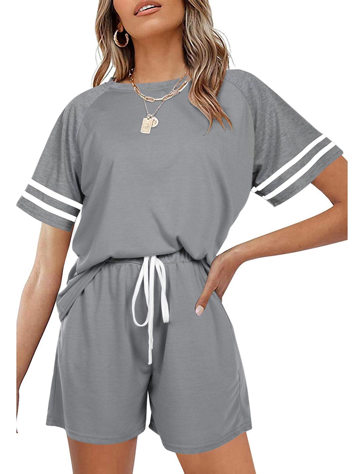 Women's Short Sleeve Tracksuit Set - Comfortable 2 Piece Loungewear Outfit, Casual Pajama Set for Home, Yoga, Travel & Relaxation