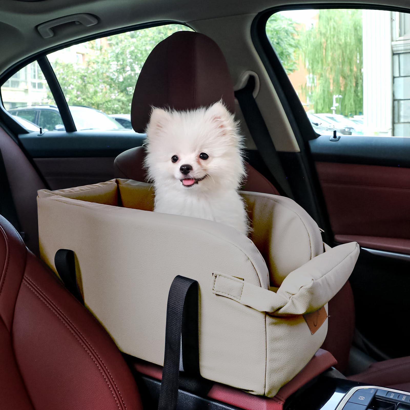 Pet Car Seat for Small Dogs & Cats - Adjustable Booster Seat with Center Console - Supports Up to 22lbs - Perfect for Road Trips & Safe Car Travel