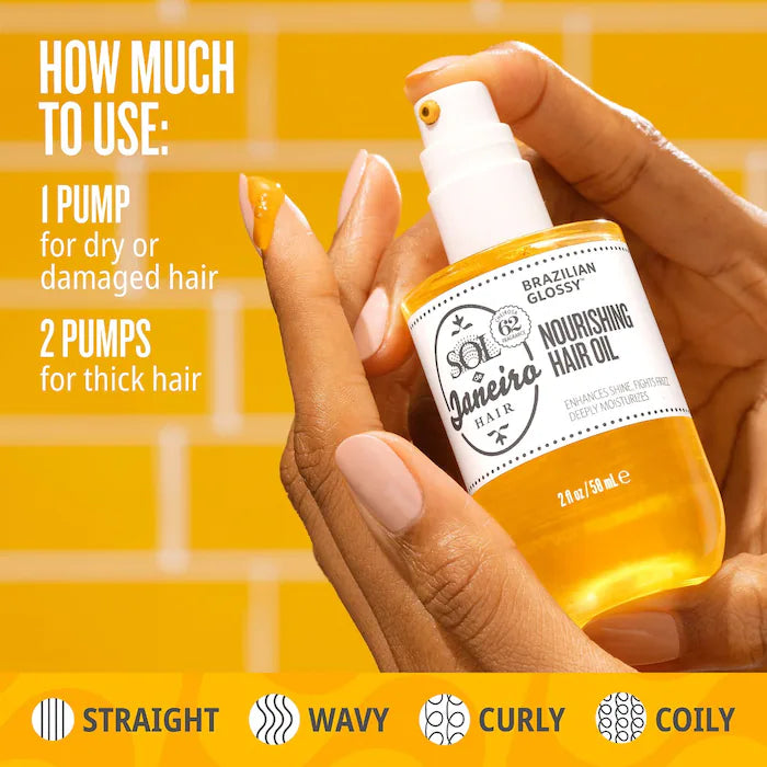 Brazilian Glossy™ Nourishing Anti-Frizz Hair Oil by Sol de Janeiro – Smooth, Shine & Hydration for All Hair Types – Perfect for Daily Use, Styling & Heat Protection