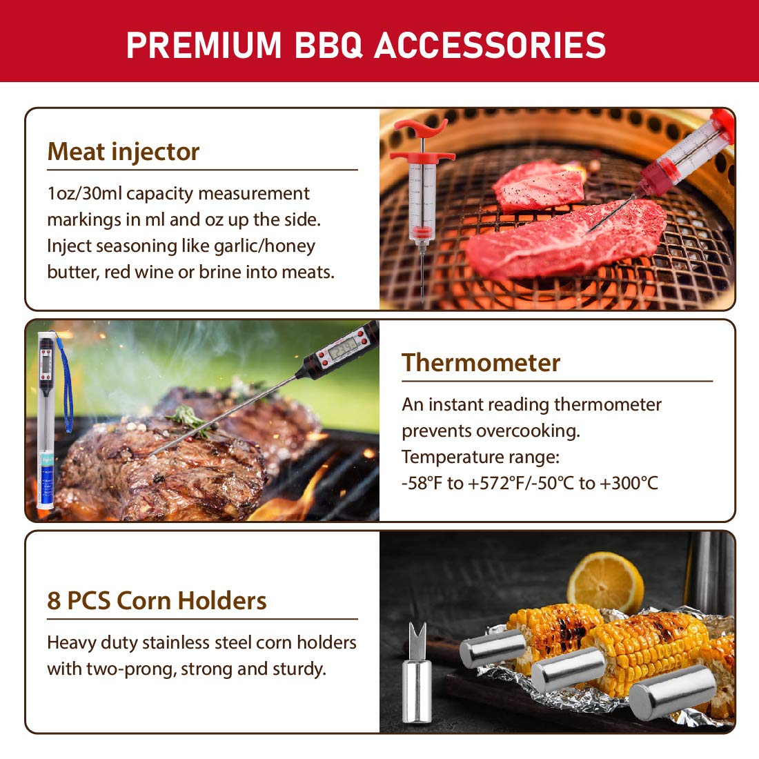 HUSSAR 34-Piece Stainless Steel BBQ Grill Tools Set - Spatula, Tongs, Skewers & Premium Grilling Accessories for Outdoor Cooking, Camping, Backyard BBQ - Complete Grill Utensil Kit with Storage Bag (Silver, BTS-34) | Perfect for Summer Grilling, Tailgating & Family Gatherings