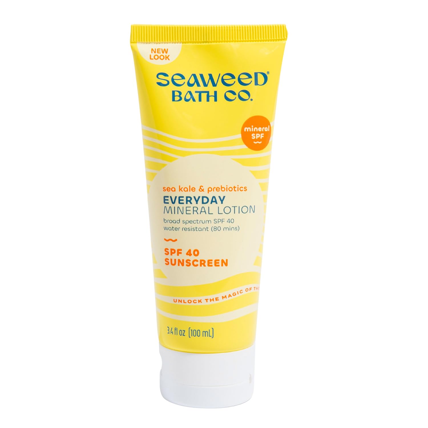 Seaweed Bath Co. Mineral SPF 40 Sunscreen Lotion - Broad Spectrum UVA/UVB Protection, 3.4 oz, Natural & Reef-Safe with Sustainably Harvested Seaweed & Sea Kale, Prebiotic Enriched - Perfect for Daily Face & Body Use at Beach, Pool, or Outdoor Activities