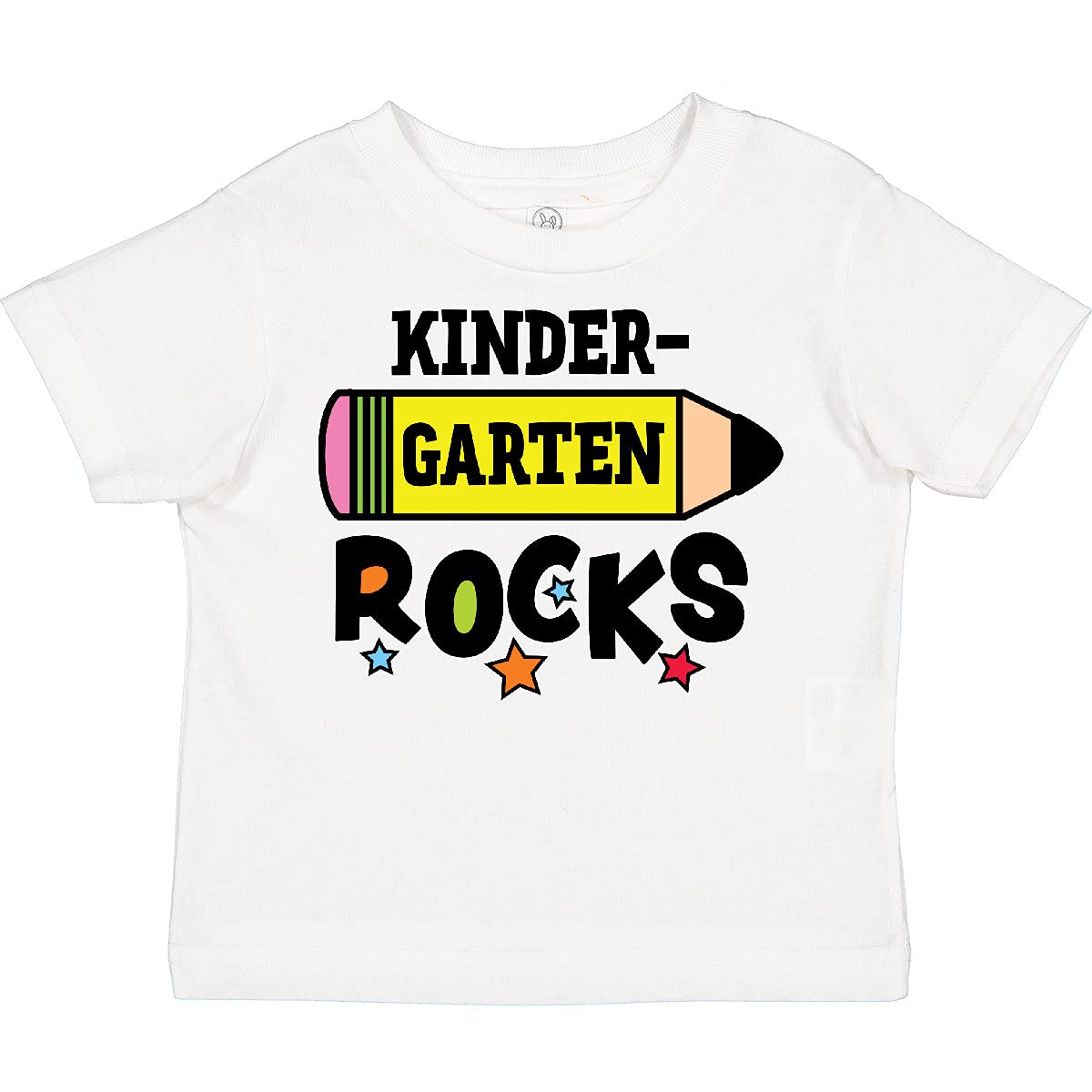 Inktastic Kindergarten Rocks with Pencil and Stars Toddler T-Shirt - Cute Graphic Tee for Kids First Day of School, Playdates & Preschool Activities
