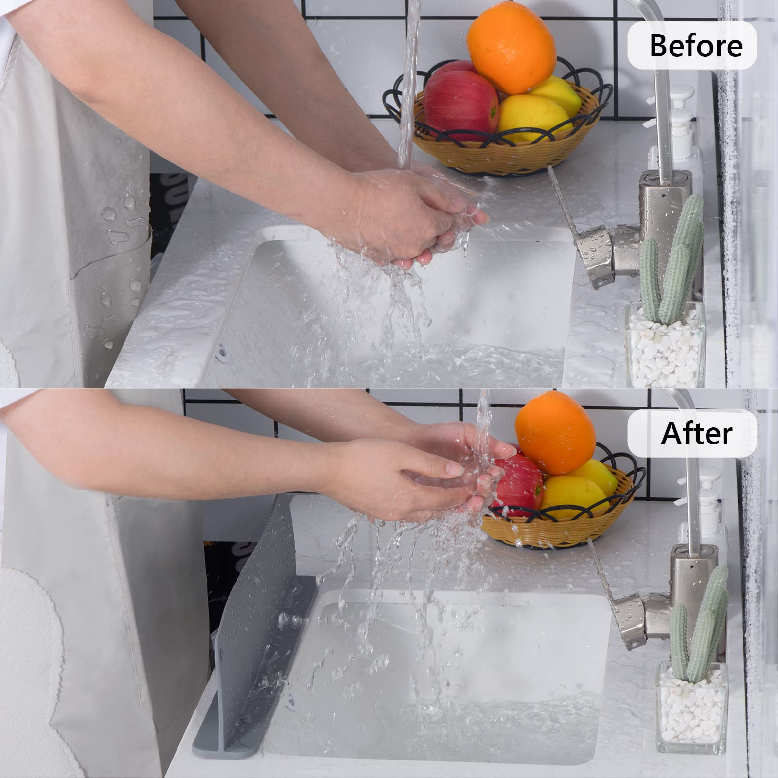 Premium Silicone Kitchen Sink Splash Guard - Waterproof Backsplash Protector for Island Sinks | Durable Grey Sink Accessory | Perfect for Cooking, Washing Dishes & Keeping Countertops Dry