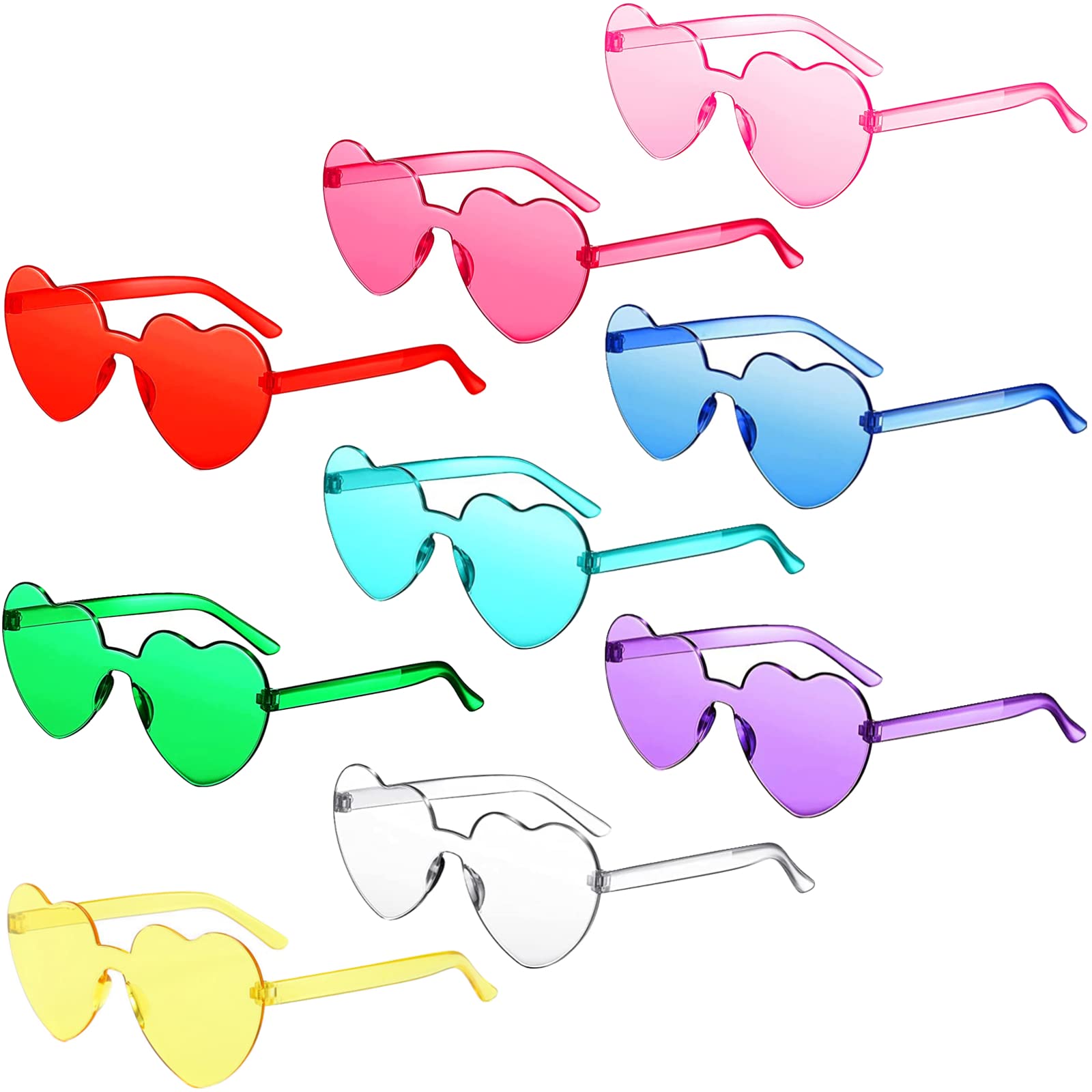 9 Pairs Heart Sunglasses - Trendy Heart Shape Frameless Sunglasses in Transparent Colors for Women & Girls | Perfect for Parties, Festivals, Beach Outings & Summer Fashion Accessories