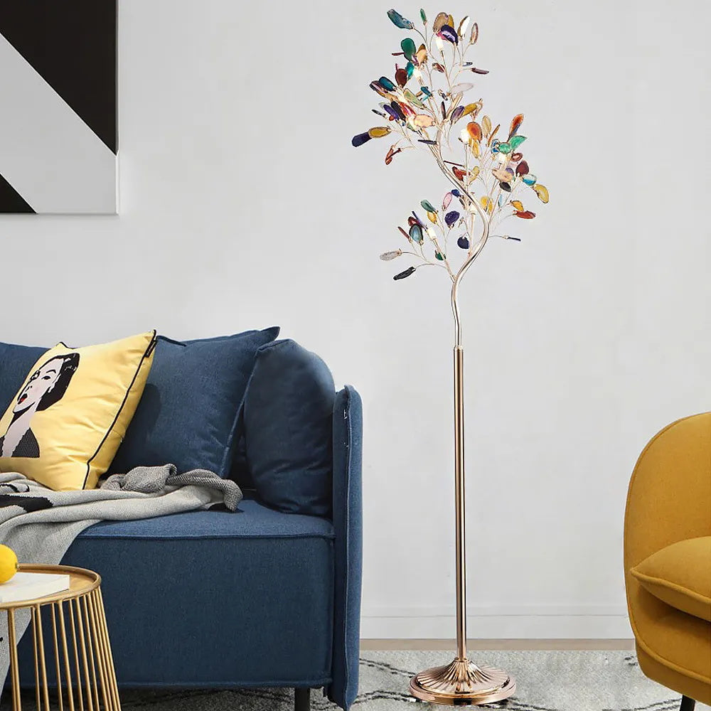 Modern Agate Floor Lamp with Wood Base - Natural Stone Decor for Living Room, Bedroom & Office - Warm Ambient Lighting for Home & Workspace