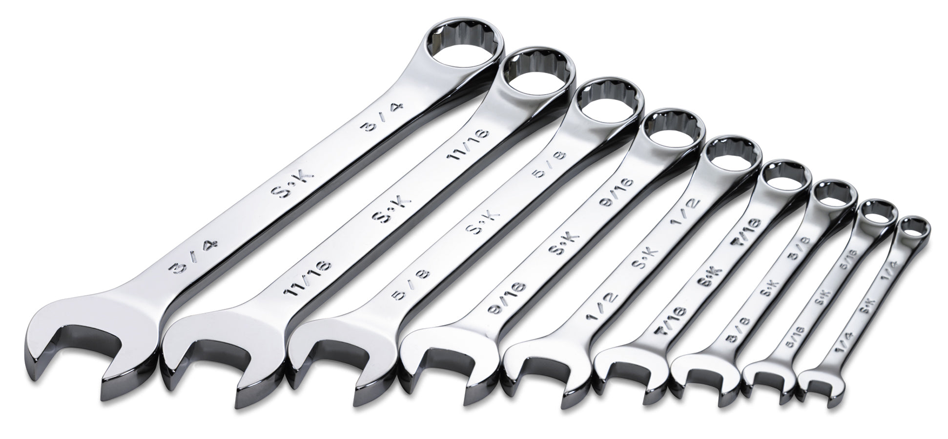 9-Piece 6 & 12 Point SuperKrome Fractional Combination Wrench Set - Professional Mechanics Tool Kit for Auto Repair, Home Improvement & DIY Projects
