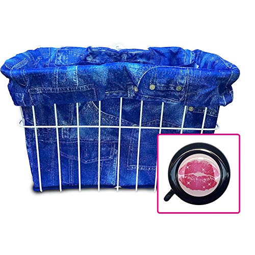 Waterproof Bike Basket Liner Tote - 15Lx12Hx10W Weatherproof EBike Front Basket Cover for Beach Cruiser, Wire or Wicker Baskets - Includes Matching Bicycle Bell - Perfect for Commuting, Groceries & Beach Rides